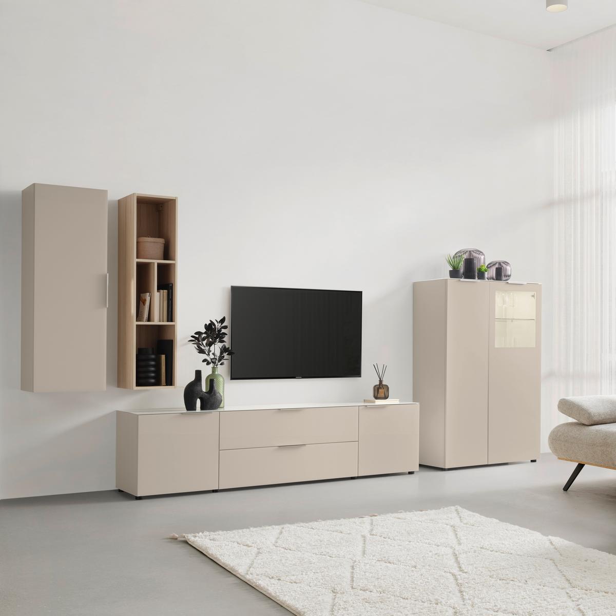 Vitrine Siena Kaschmir - Chromfarben/Kaschmir, Modern, Glas/Holzwerkstoff (105/151/40cm) - Premium Living
