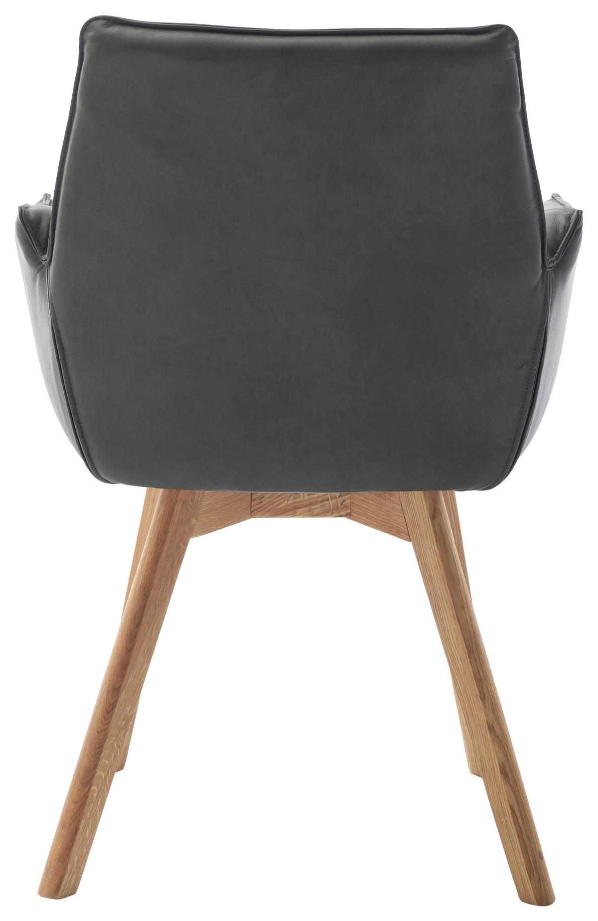 KRZESŁO Z PODŁOKIETNIKAMI CORK - antracytowy/dąb dziki, Konventionell, skóra/drewno (61/87/63cm) - Linea Natura