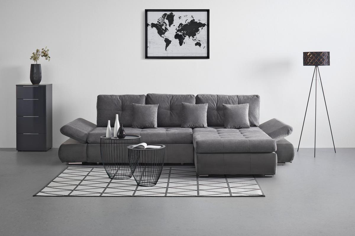 Wohnlandschaft in Anthrazit - Chromfarben/Anthrazit, KONVENTIONELL, Kunststoff/Textil (303/88/185cm) - Mömax