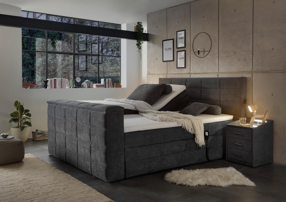 Boxspringbett Denver Anthrazit ca. 180x200 cm mit Topper - Anthrazit, KONVENTIONELL, Textil (180/200cm) - Carryhome