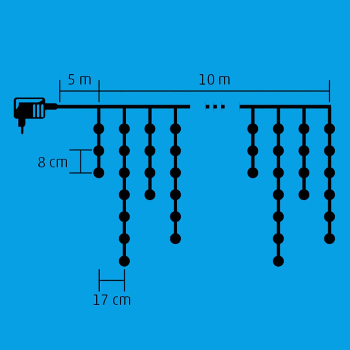 Fényfüggöny Hidegfehér 10m / 300db LED - fehér, Basics, műanyag/fém (1500/60cm)
