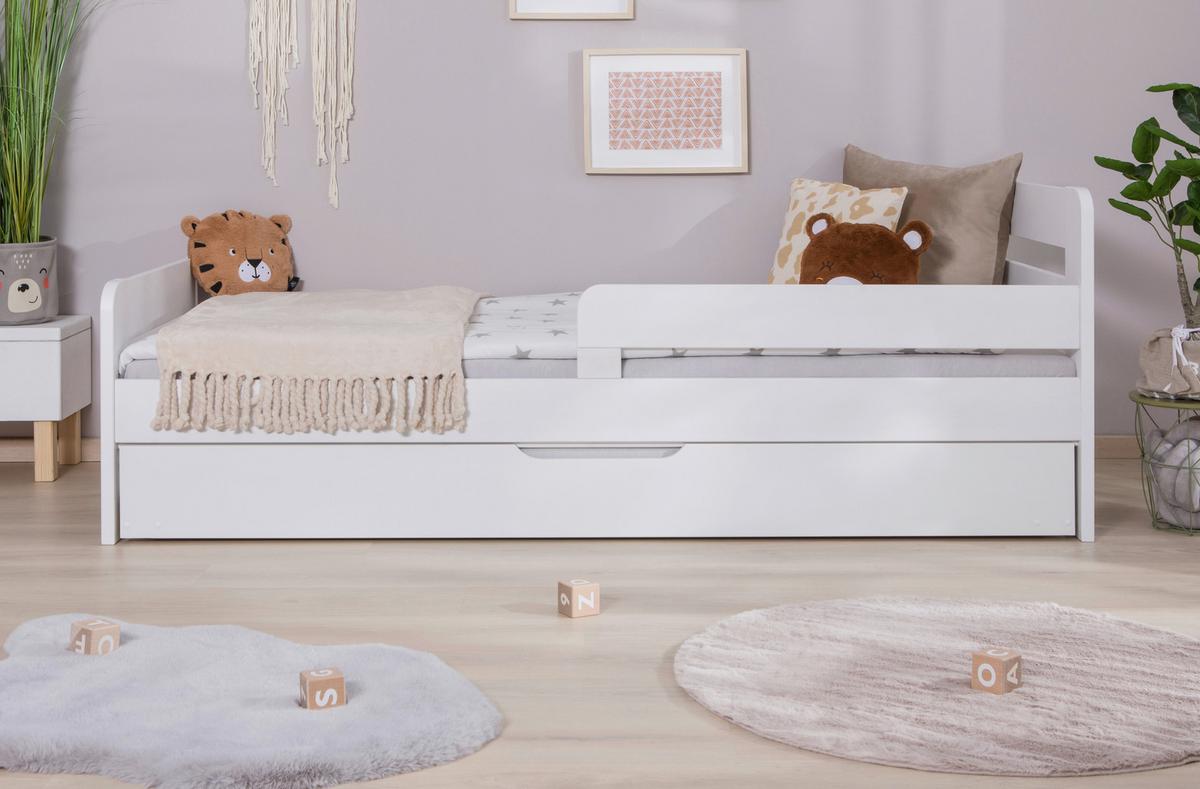 Bett Bennet mit Ausziehbett ca. 90x200 cm Weiß - Naturfarben/Weiß, MODERN, Holz/Textil (90/200cm) - MID.YOU