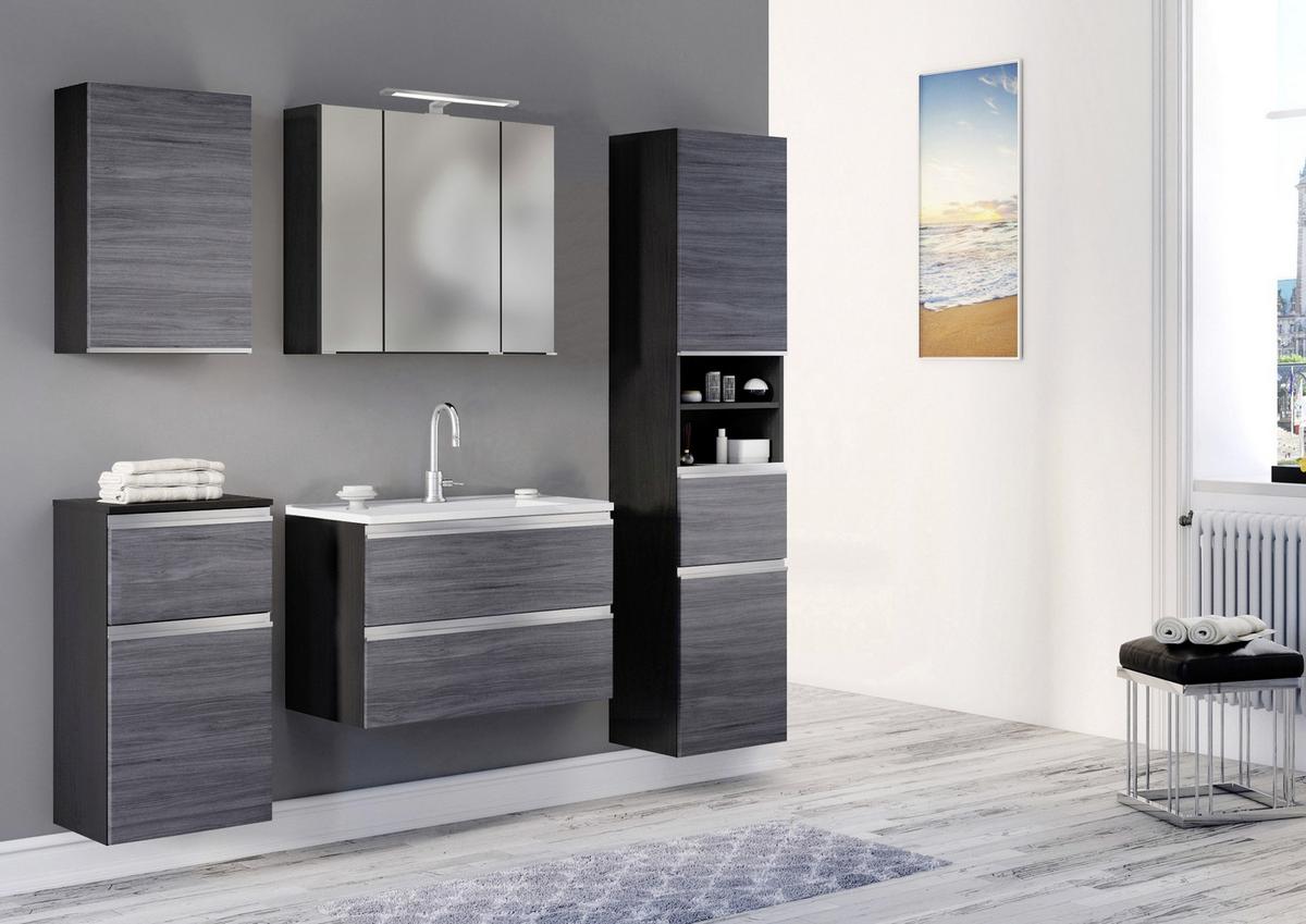 Spiegelschrank Arezzo mit LED 3-türig ca. 80x64 cm Grau - Alufarben, Basics, Glas/Holzwerkstoff (80/64/20cm) - Held