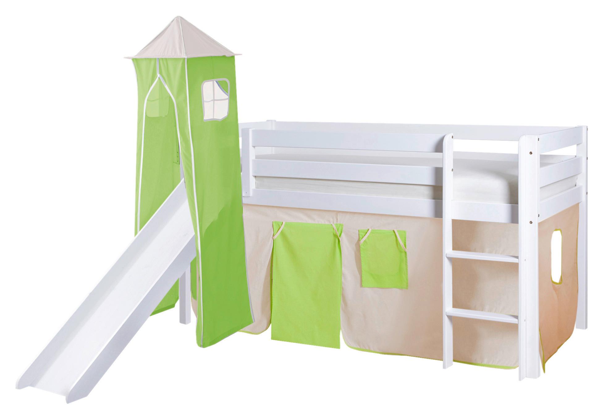 Igralna Postelja Kasper, 90x200, Zelena, Tobogan, Stolp - zelena/bela, Natur, les (90/200cm) - MID.YOU