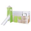 Igralna Postelja Kasper, 90x200, Zelena, Tobogan, Stolp - zelena/bela, Natur, les (90/200cm) - MID.YOU