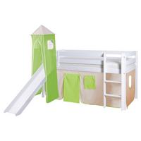 Igralna Postelja Kasper, 90x200, Zelena, Tobogan, Stolp - zelena/bela, Natur, les (90/200cm) - MID.YOU