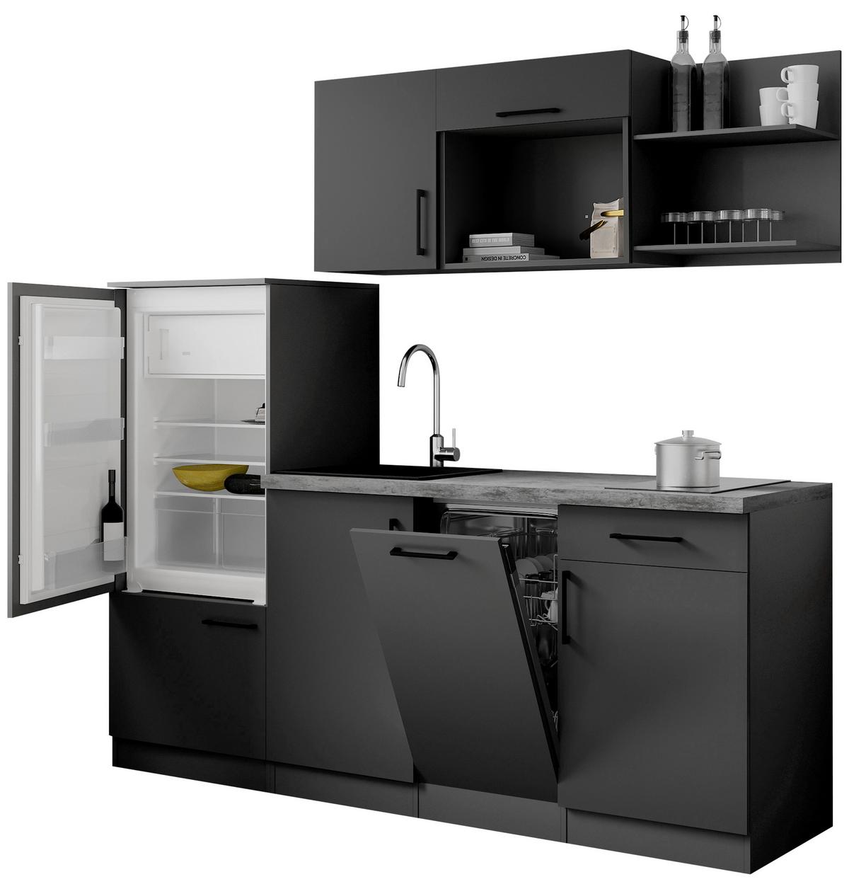 Küchenblock Oliver m. Geräten Grau - Grau, Trend, Holzwerkstoff/Metall (205cm) - Respekta