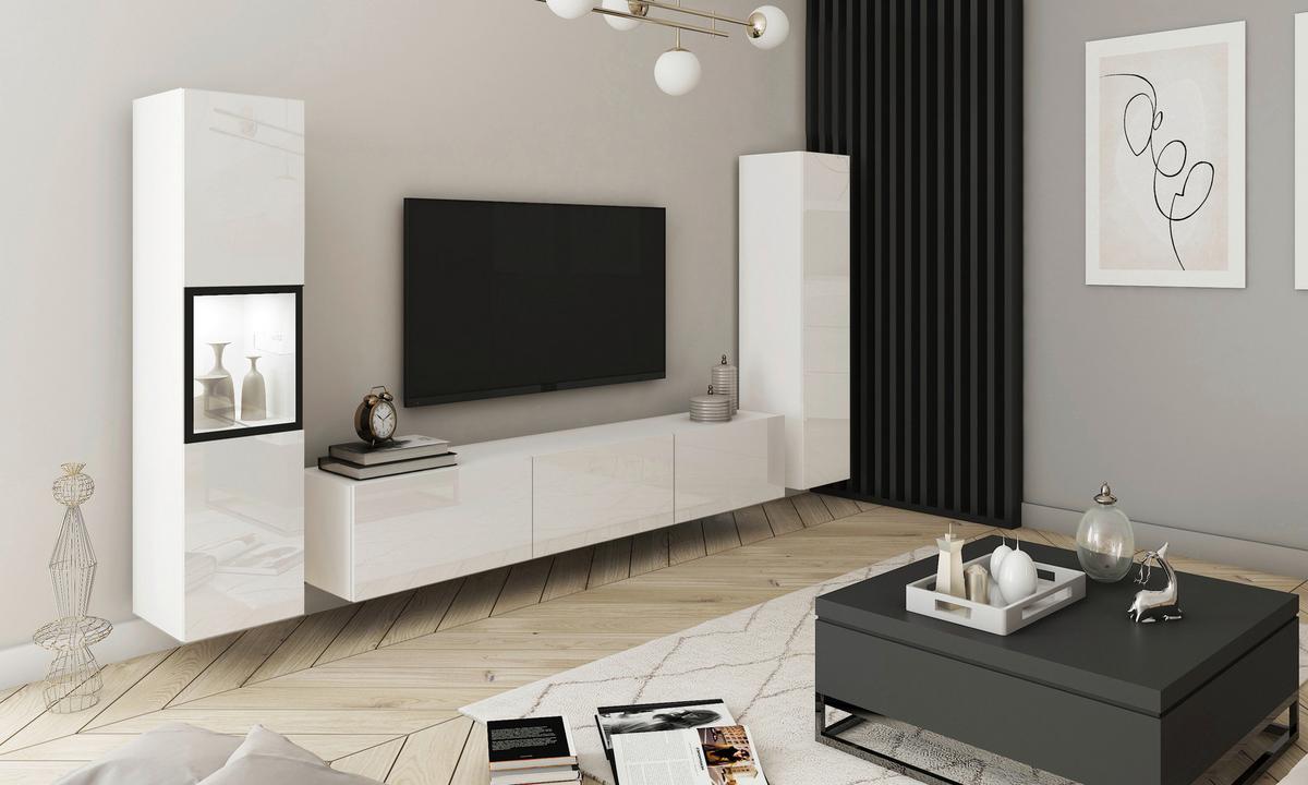 Dnevni Regal Berlin Iii, Bela, Osvetlitev, 3-Delni - siva/bela, Design, steklo/leseni material (240/130/31cm) - MID.YOU