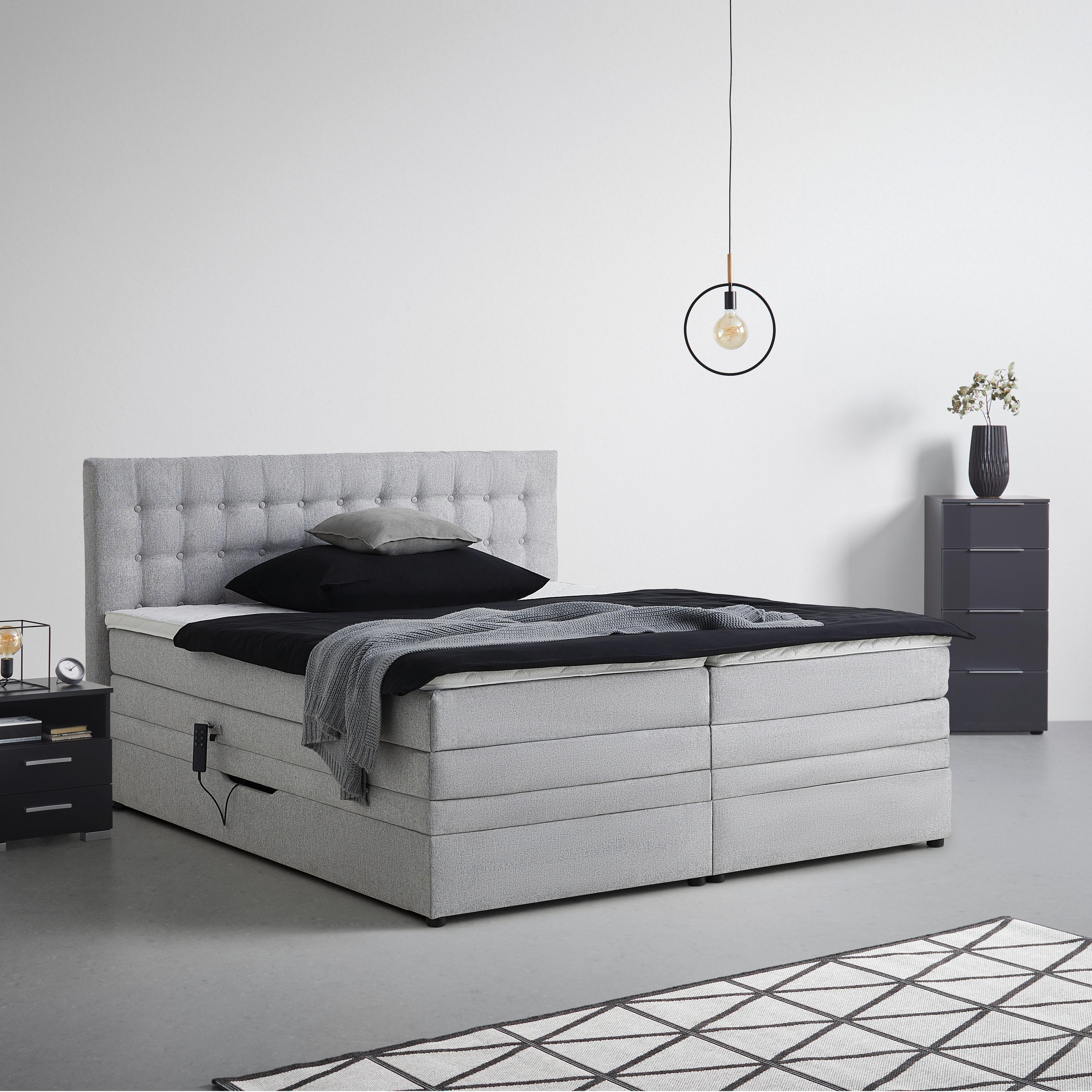 Boxspringbett Luzern Hellgrau ca. 180x200cm - Hellgrau/Schwarz, KONVENTIONELL, Kunststoff/Textil (180/200cm) - Premium Living