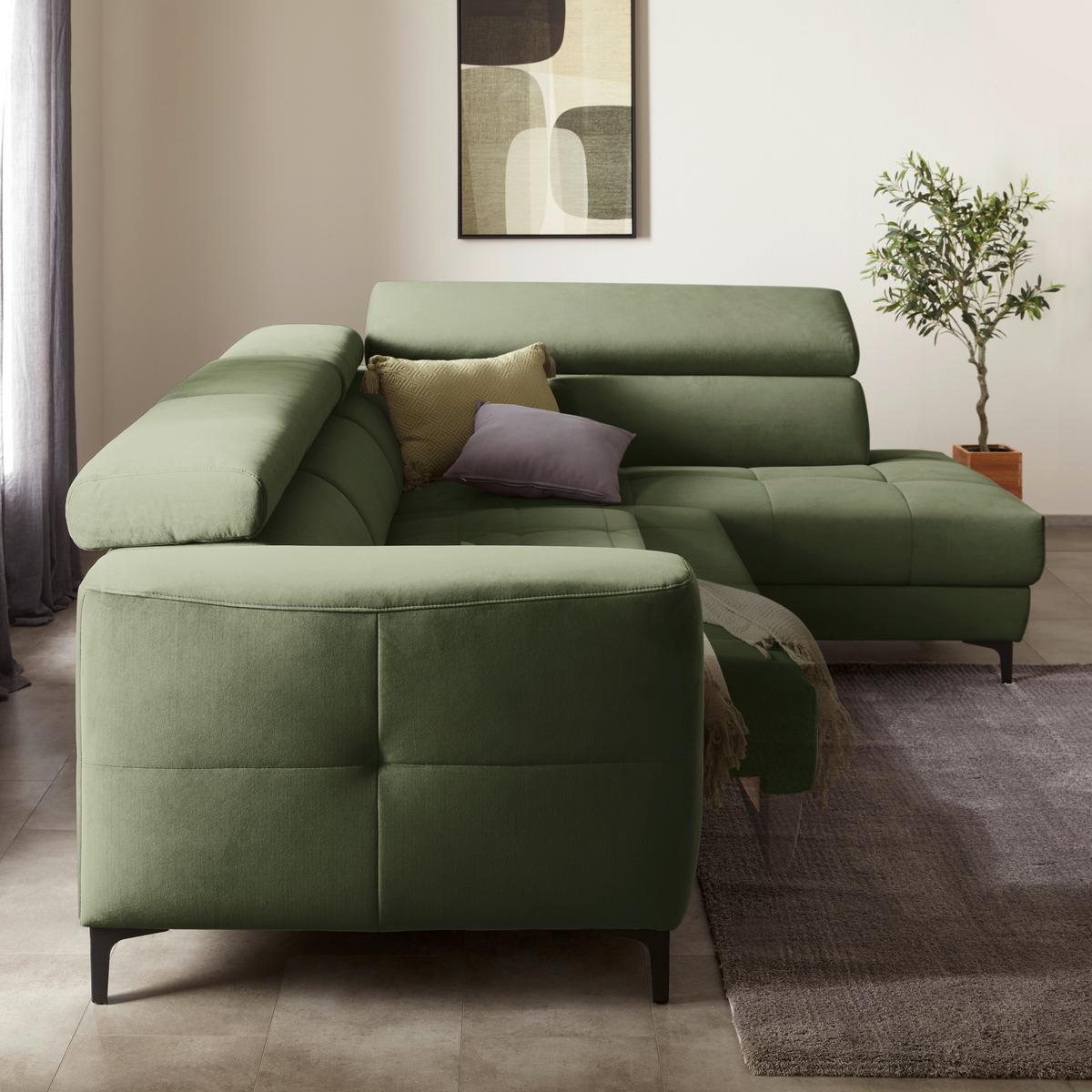 Ecksofa Emma rechts Olivgrün - Schwarz/Olivgrün, MODERN, Textil (301/210cm) - Premium Living