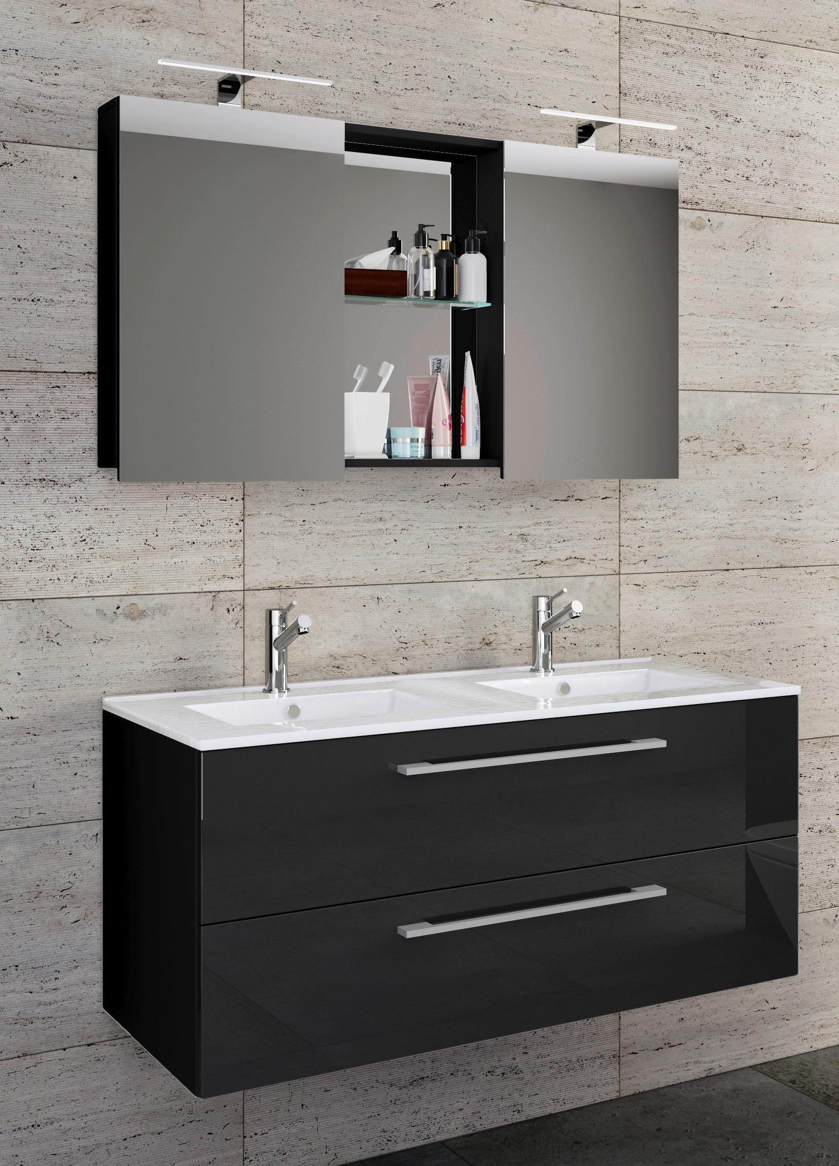 Kopalnica Budasi, Črna - črna/bela, Moderno, kovina/leseni material (112cm) - MID.YOU