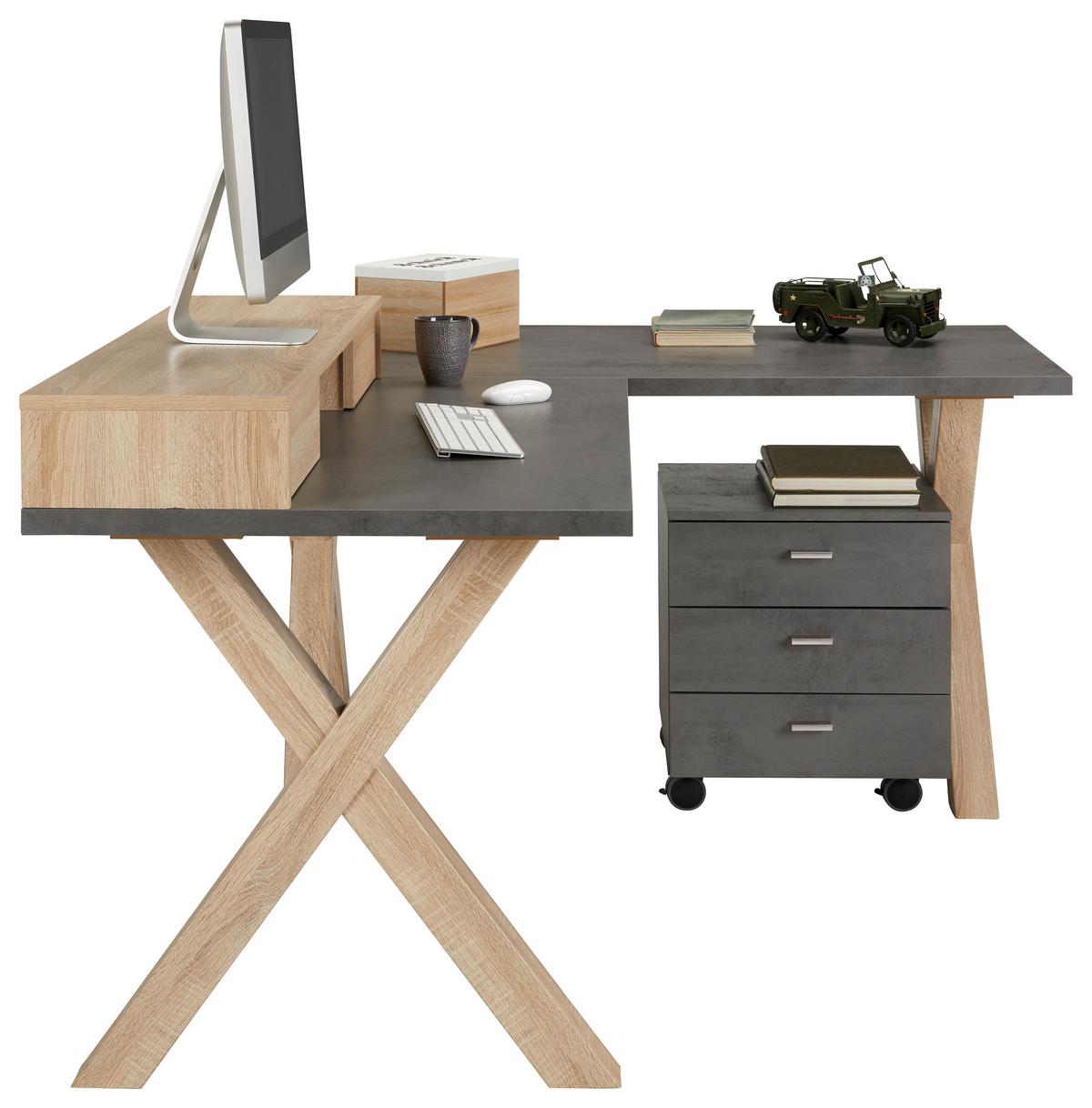 Pisalna Miza Mister Office, Barva Grafita - barve hrasta/barve grafita, Moderno, leseni material (140/75/70cm) - Mömax