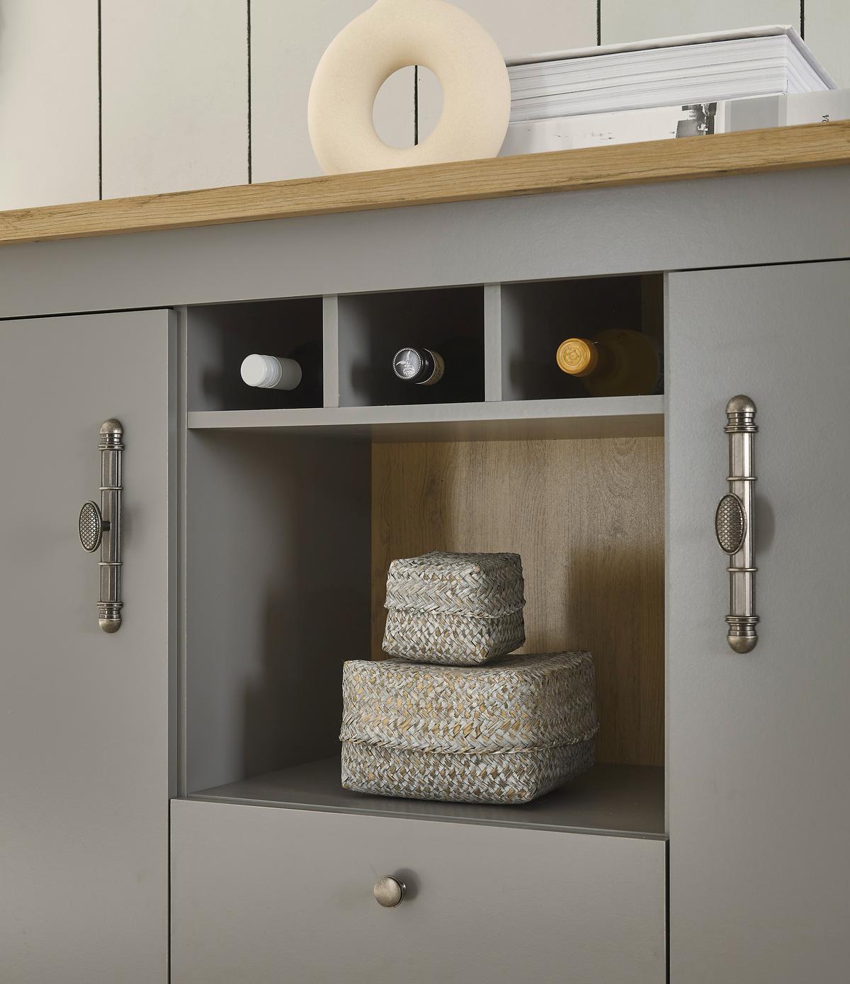 Wohnwand Chambord Eichefarben/Hellgrau - Eichefarben/Silberfarben, Design, Holzwerkstoff/Metall (328/201/44cm) - MID.YOU