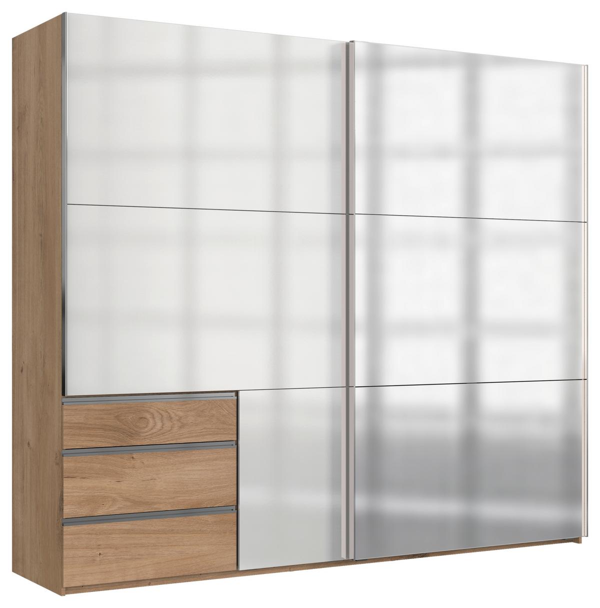 Schwebetürenschrank Level 36D ca. 250 cm Weiß/Eiche Dekor - Chromfarben/Weiß Hochglanz, MODERN, Holzwerkstoff/Metall (250/216/65cm) - MID.YOU