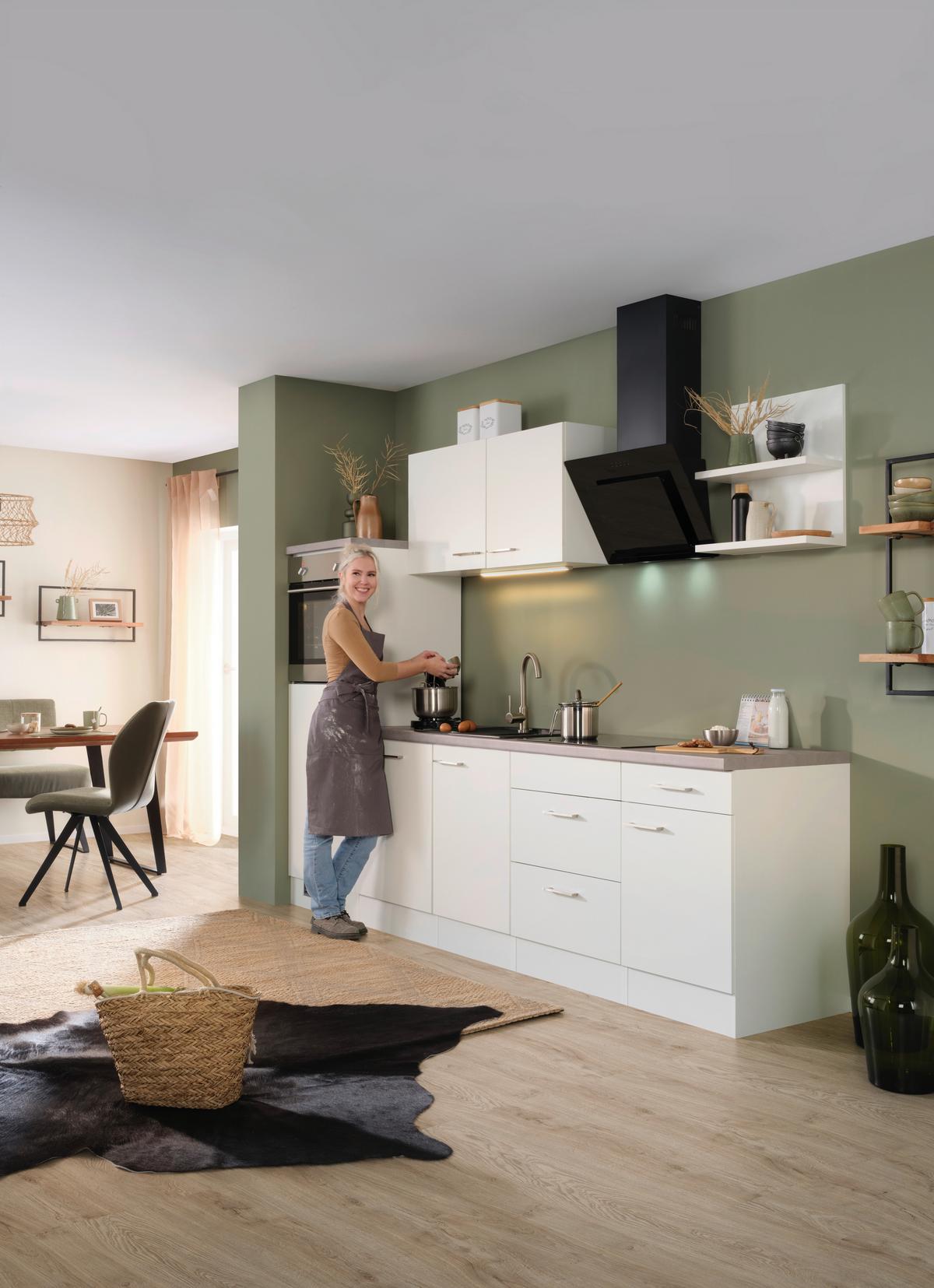 Küchenblock inkl. 5 E-Geräte NEO in Weiß, mit Geräten - Weiß, MODERN, Holzwerkstoff (280cm) - FlexWell