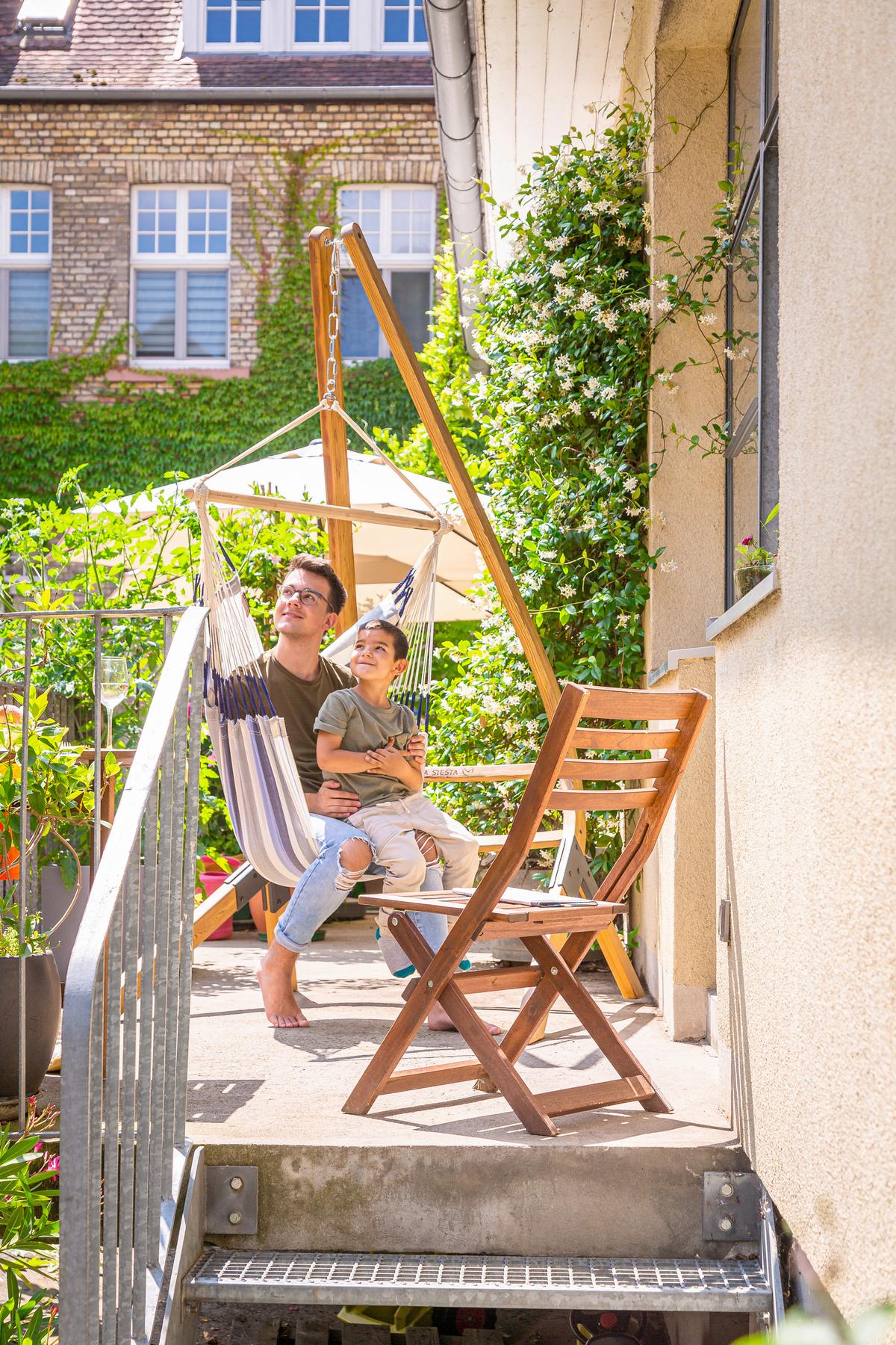 Hängesessel Basic Hammock Chair Outdoor Weiß/Blau - Weiß/Dunkelblau, Basics, Holz/Textil (90/145/140cm) - La Siesta