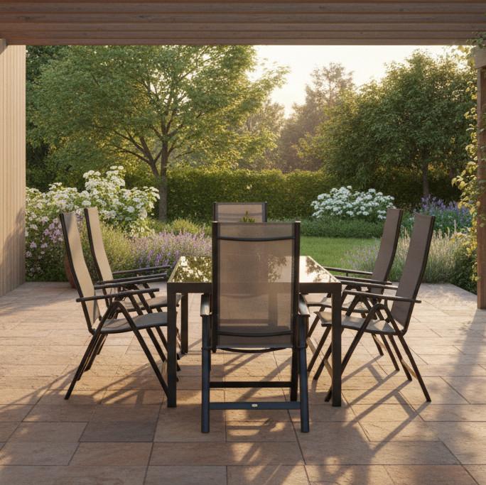 Vrtni Set Carrara, 7-Delni, Aluminij - barve grafita/rjava, Moderno, kovina/tekstil - Gardenson