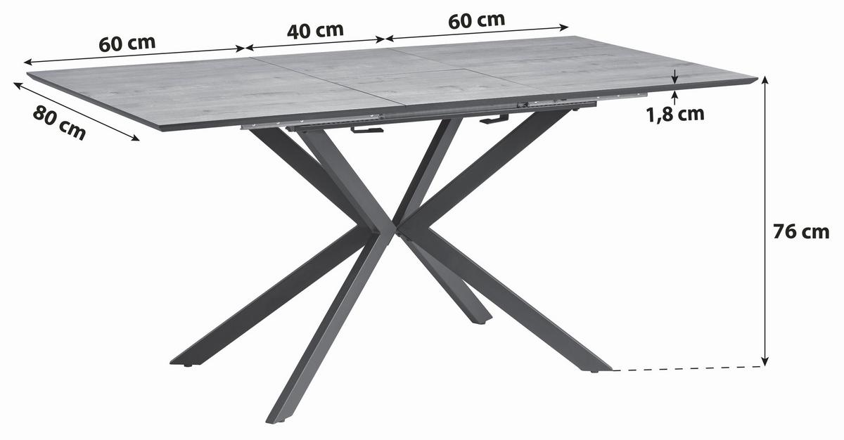 Jedilna Miza Lennox, Barva Hrasta, 120-160x80 - črna/barve hrasta, Konvencionalno, kovina/leseni material (120-160/80/76cm) - P & B