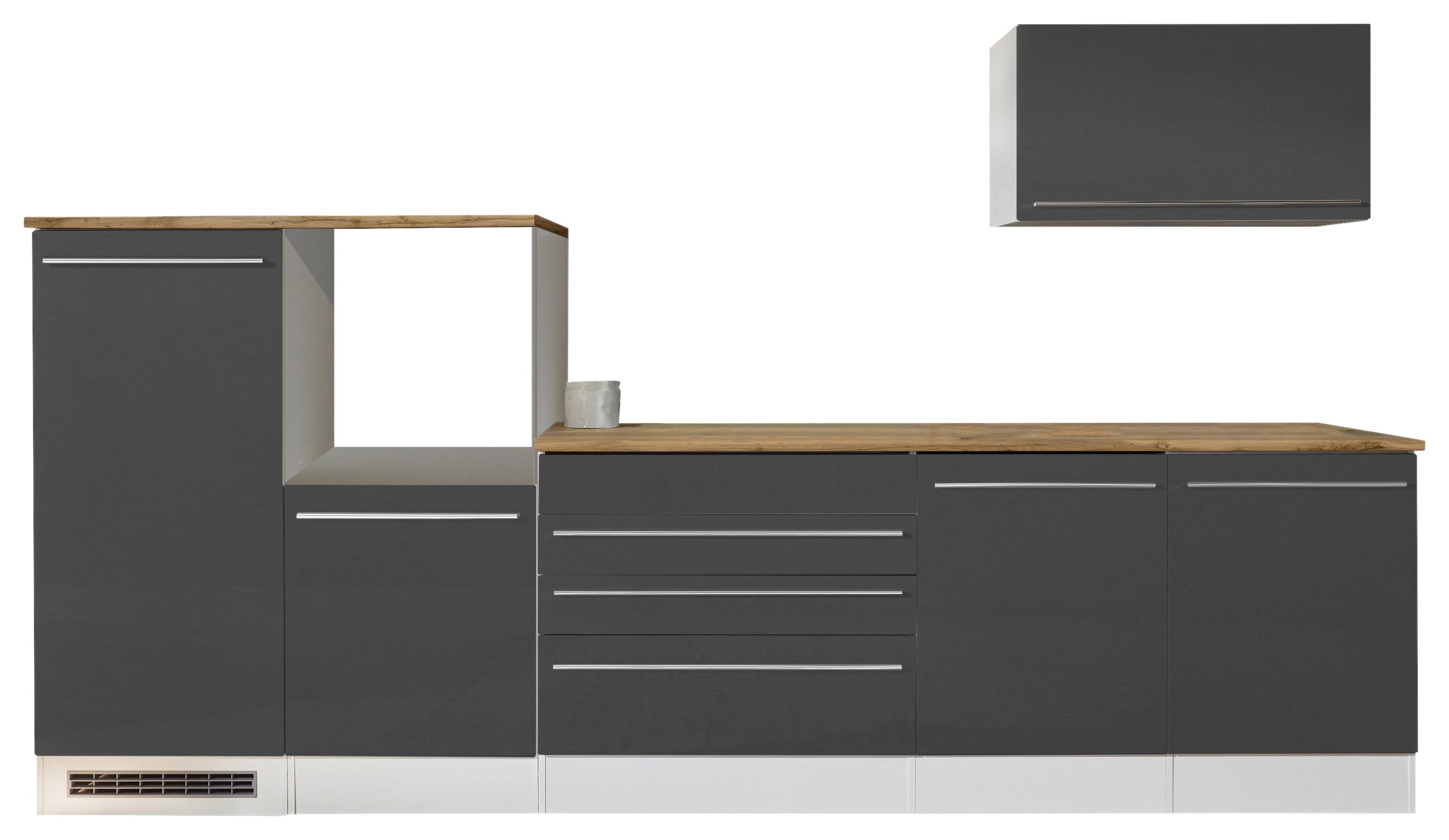 Küchenblock Gabriel ohne Geräte ca. 320 cm Grau/Weiß - Wildeiche/Grau Hochglanz, Basics, Holzwerkstoff/Metall (320cm) - Respekta