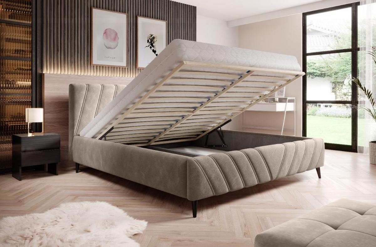 ŁÓŻKO TAPICEROWANE MELLI 180 - beżowy/czarny, Design, drewno/tkanina (180/200cm)