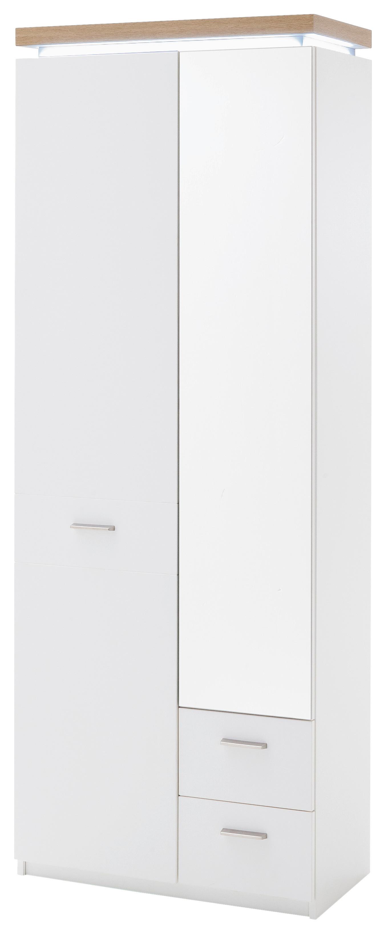 Garderobenschrank Cali in Weiss - Weiss/Eichefarben, Modern, Holzwerkstoff/Metall (75/201/38cm) - Premium Living