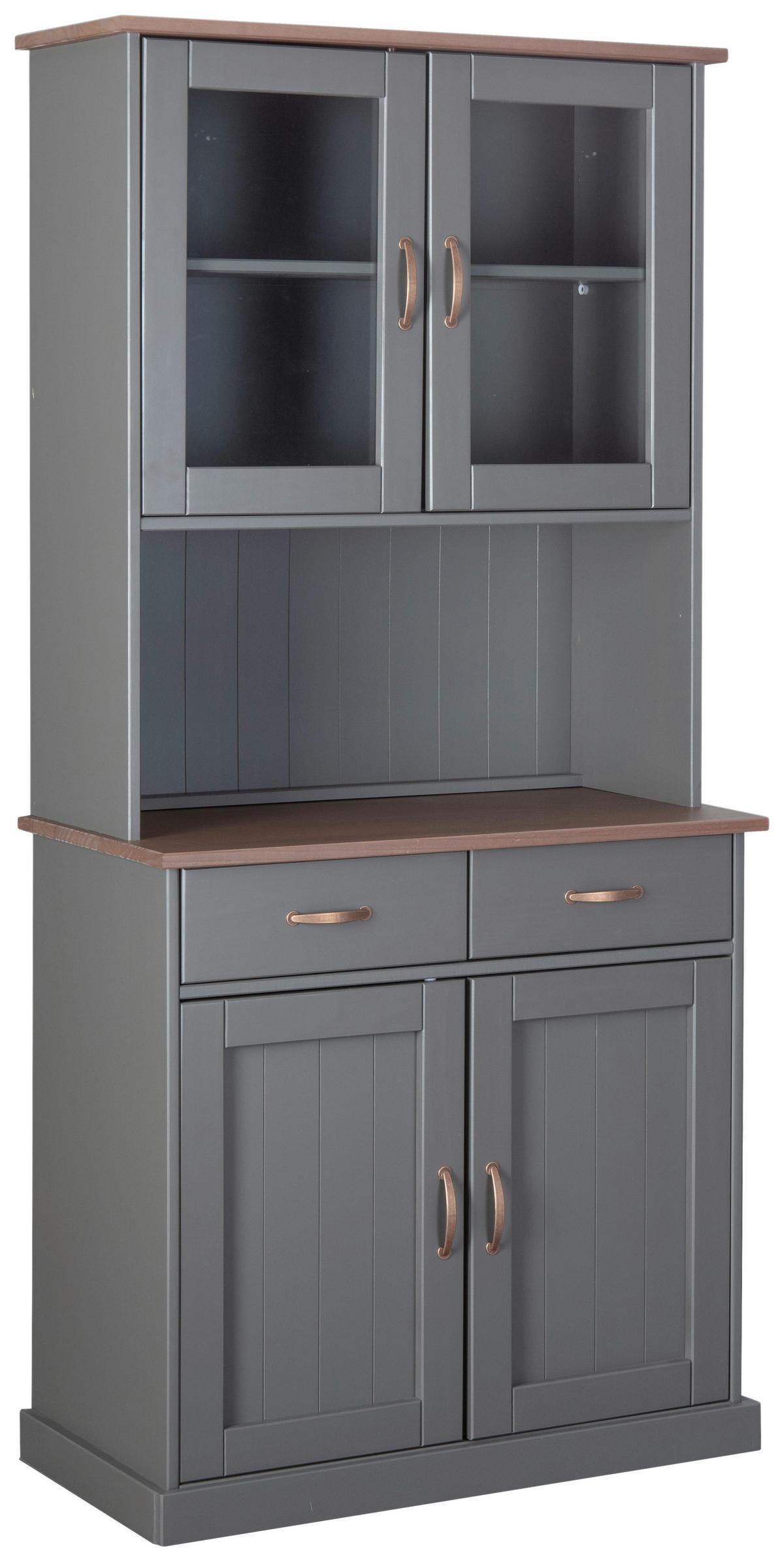 Anrichte Luzerna 5.1 B: 90 cm Kiefer massiv/Grau 4 Türen - Braun/Grau, KONVENTIONELL, Glas/Holz (90/190/45cm) - MID.YOU