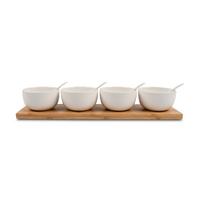 Szószostálka-készlet Tapas - fehér, Modern, fa/kerámia (45/11.5/7.2cm) - Modern Living
