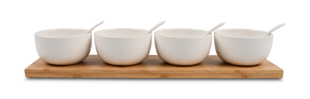 Dipschalenset Tapas 4 Weiß, 9-teilig - Weiß, MODERN, Holz/Keramik (45/11.5/7.2cm) - Modern Living