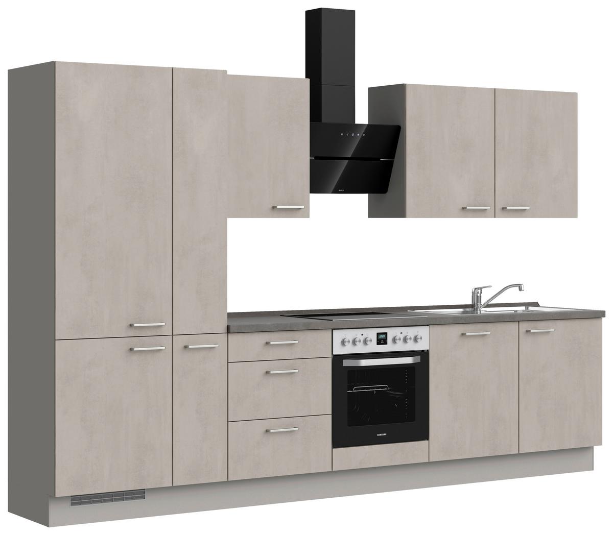 Küchenblock Riva High m. Geräten Grau - Schieferfarben/Edelstahlfarben, MODERN, Holzwerkstoff/Metall (330cm) - Nobilia