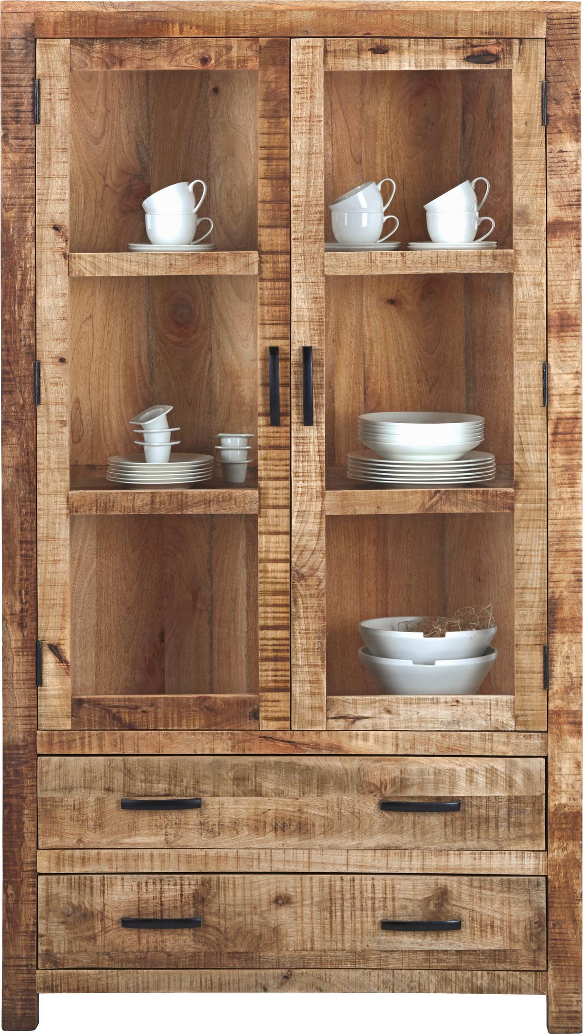 Vitrine aus Mangoholz Massiv - Naturfarben, Lifestyle, Holz (100/180/42cm) - Zandiara