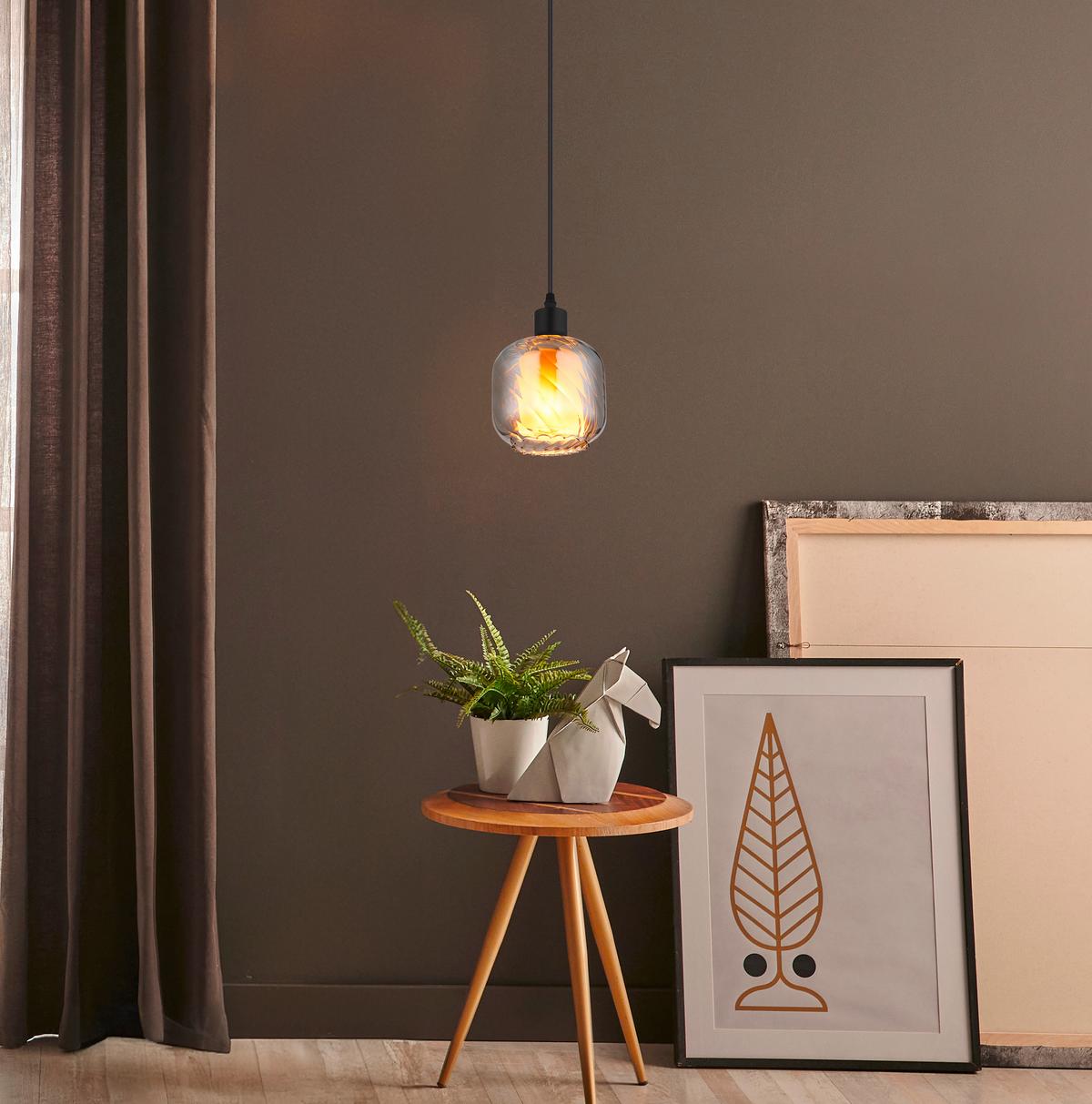 HÄNGELEUCHTE 15754H  XIA - Opal/Schwarz, Design, Glas/Kunststoff (14/120cm) - Globo