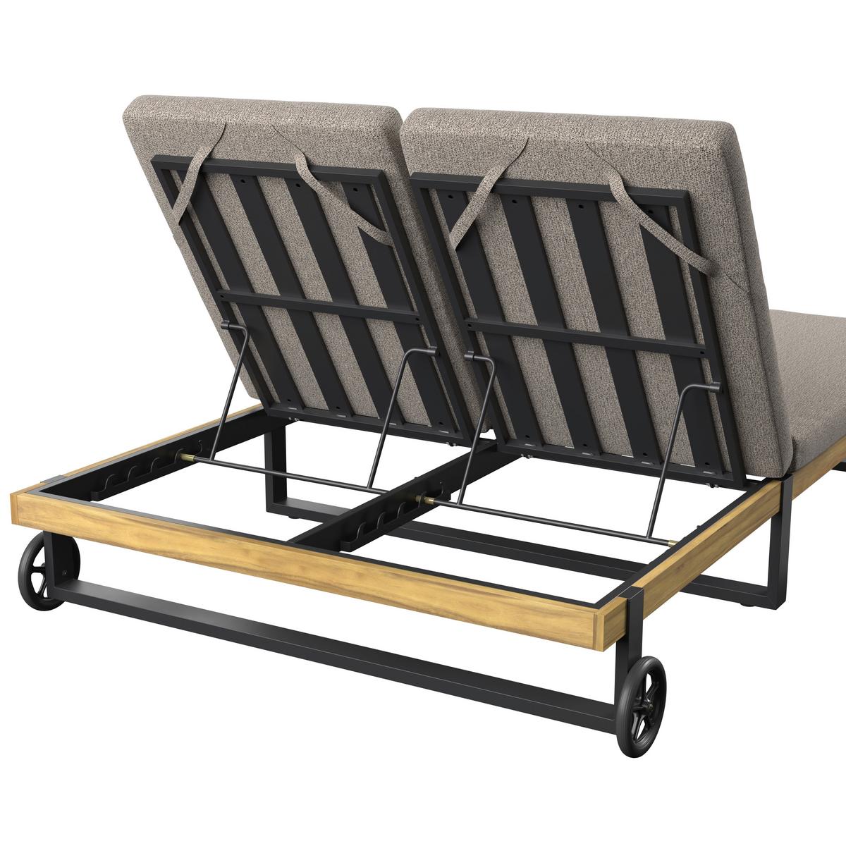 Gartenliege Elenyi grau Metall/Outdoorstoff/Holz - Grau, MODERN, Holz/Textil (130/95/200cm) - Bessagi Garden