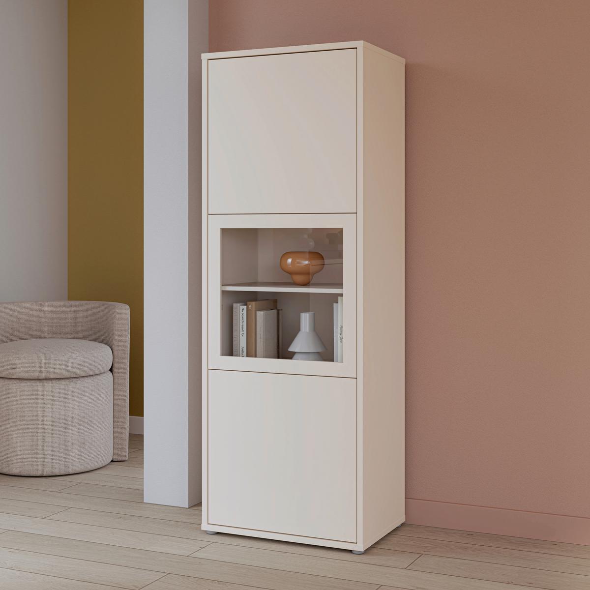 Vitrina Alice, Peščena Barva - siva/peščene barve, Moderno, umetna masa/steklo (64,8/179,1/44cm) - Carryhome