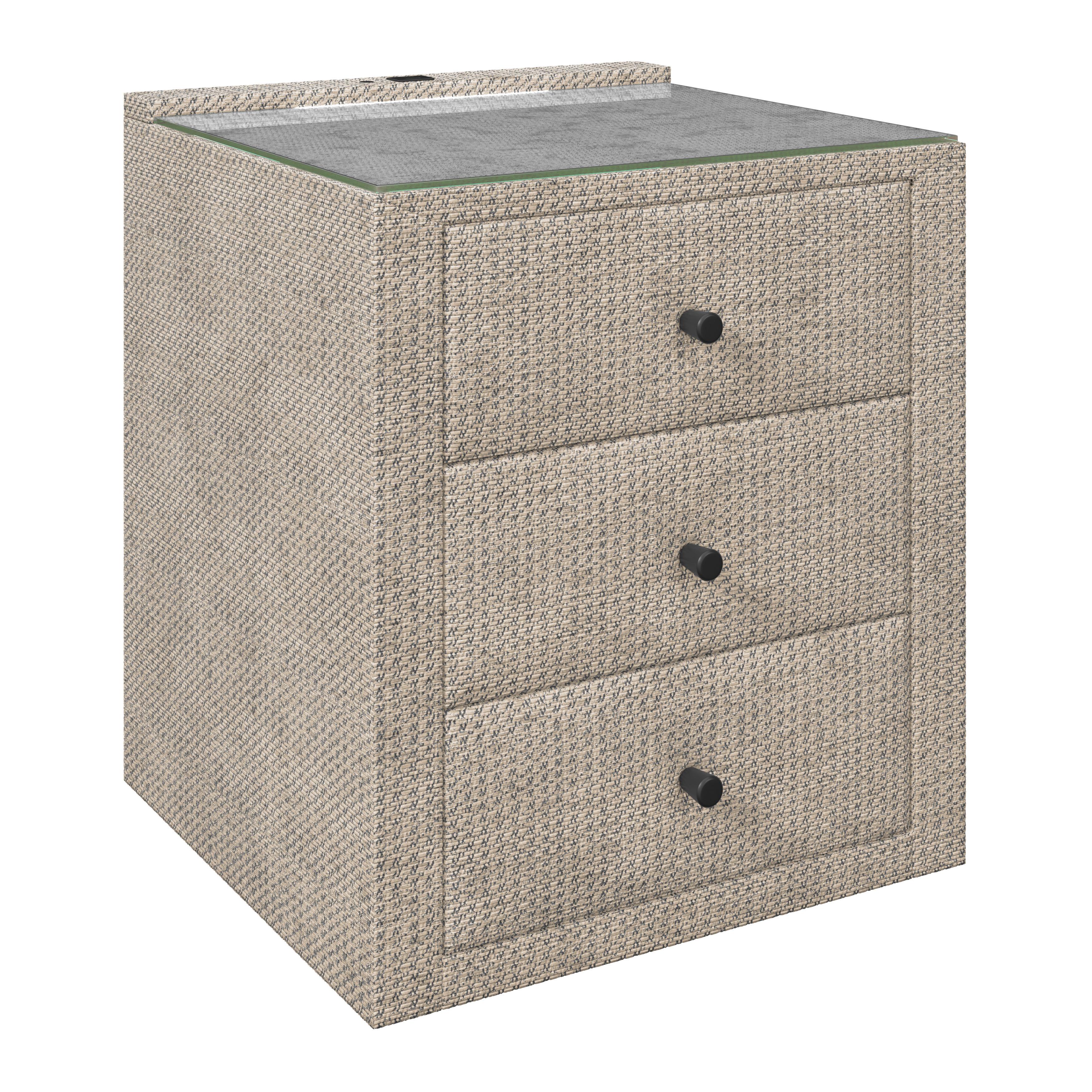 Noćni Stočić Brisbane I - bež, Trendi, staklo/tekstil (49,5/56,5/46cm) - Premium Living