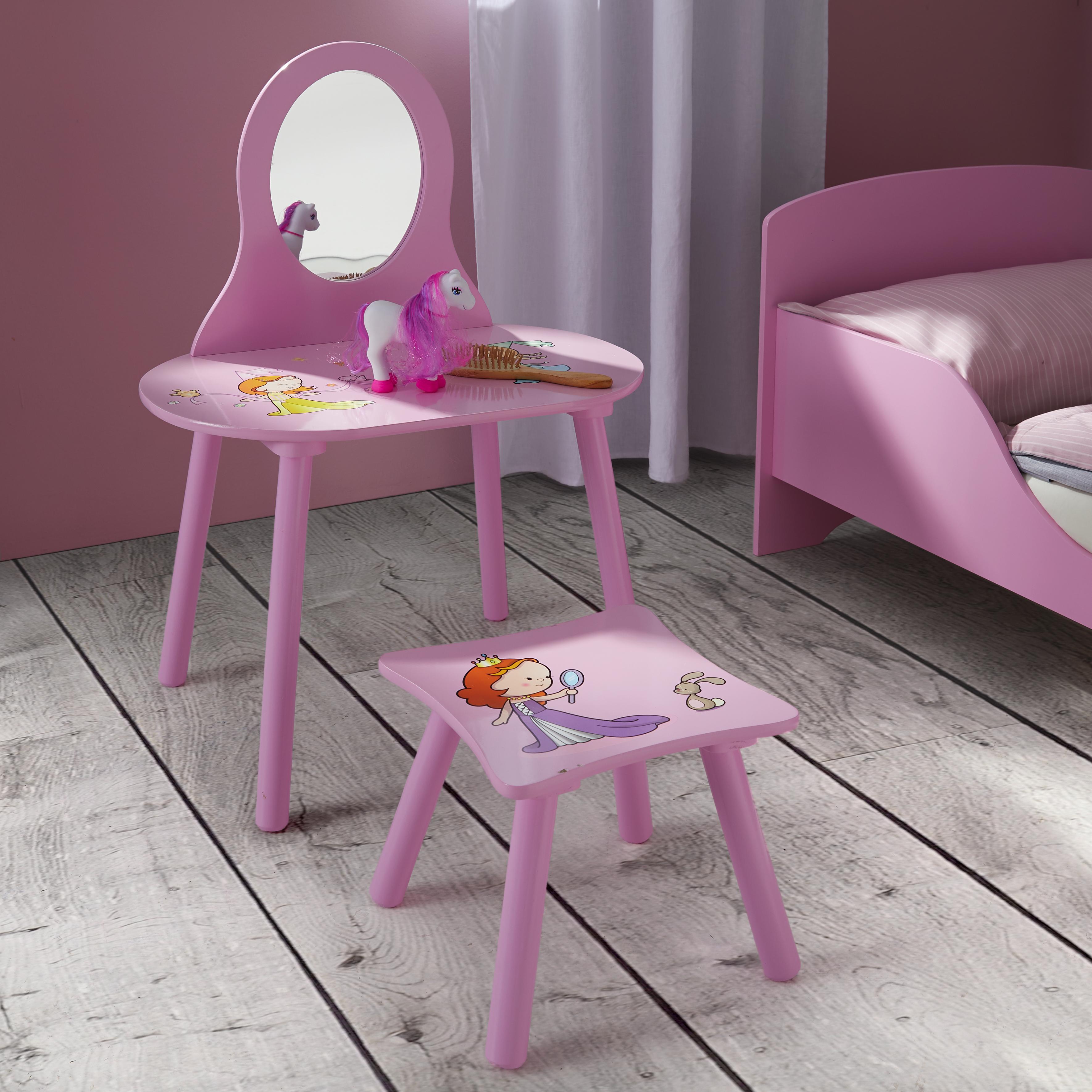Schminktisch mit Hocker in Rosa 'Alisa' - Rosa, MODERN, Holz (59/30/83,5/27/40/30cm) - Bessagi Kids