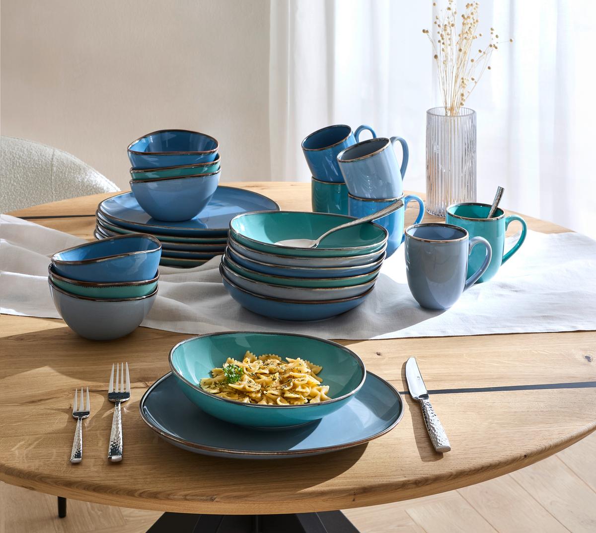 SERWIS OBIADOWO-ŚNIADANIOWY 42005 - zielony/niebieski, Trend, ceramika - Novel