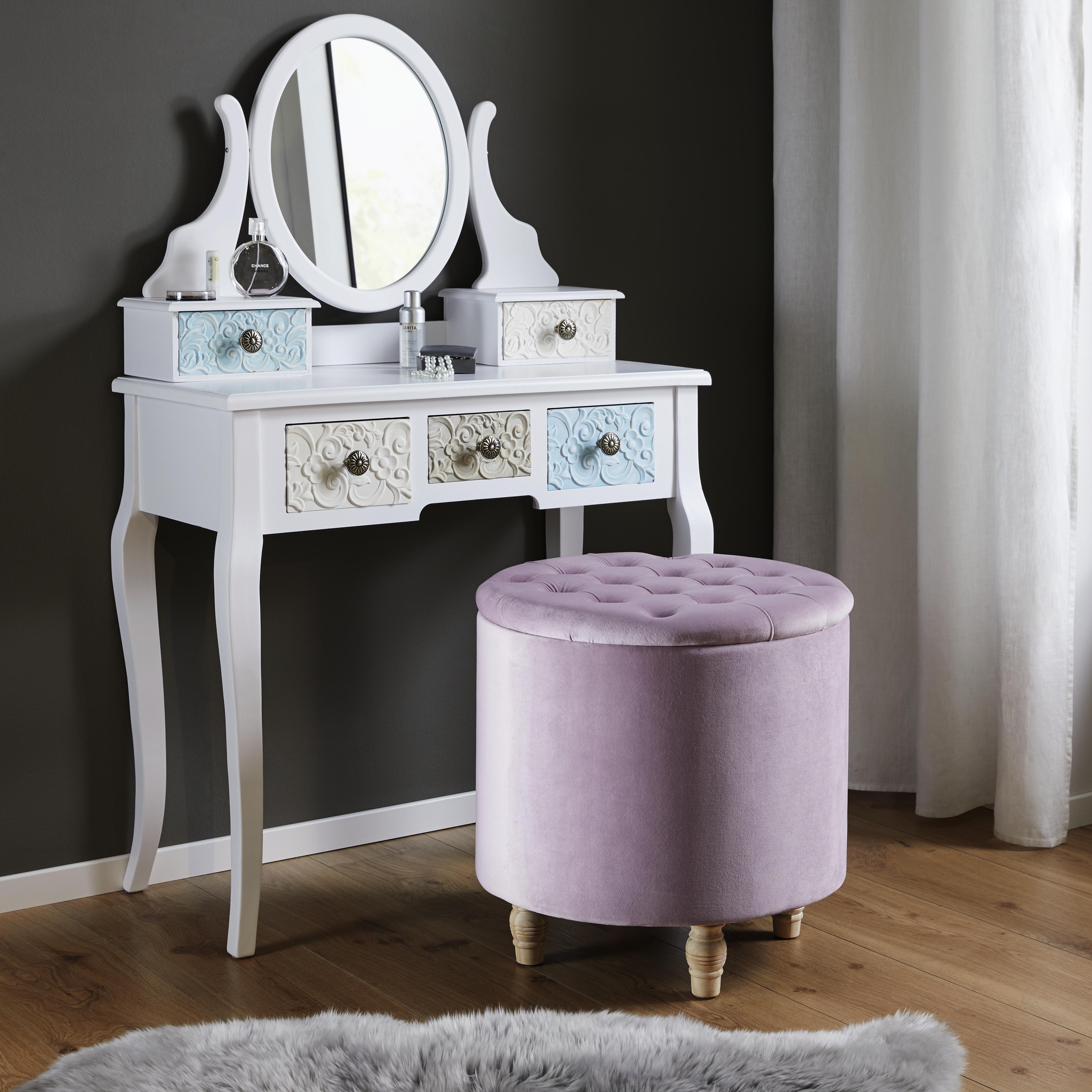 Hocker in Rosa mit Stauraum 'Rosalie' - Rosa, MODERN, Holz/Textil (50/50cm) - Bessagi Home