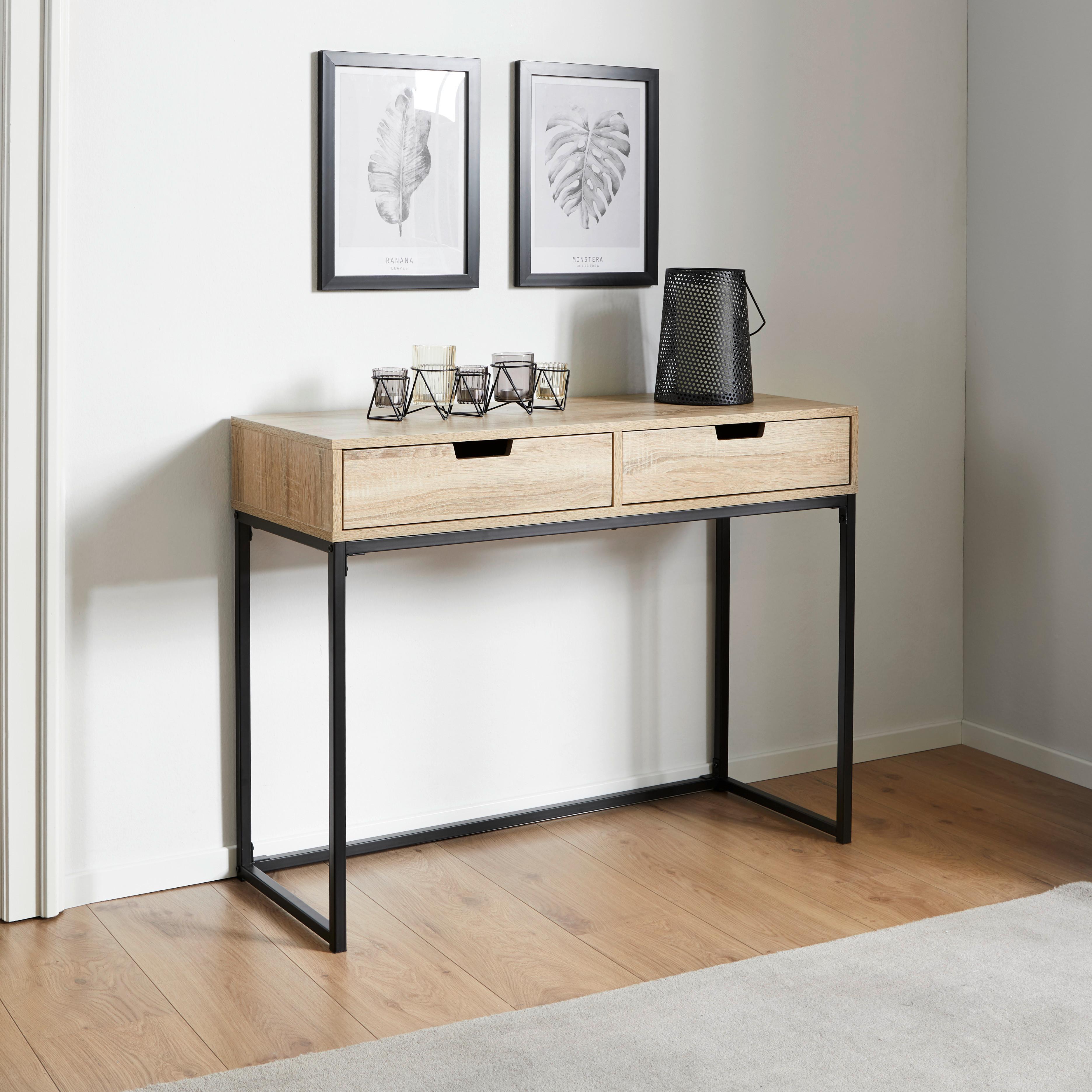 Konsole in Eichefarben/Schwarz ca.100x38cm 'Giorgia' - Eichefarben/Schwarz, MODERN, Holzwerkstoff/Metall (100/38/76cm) - Bessagi Home