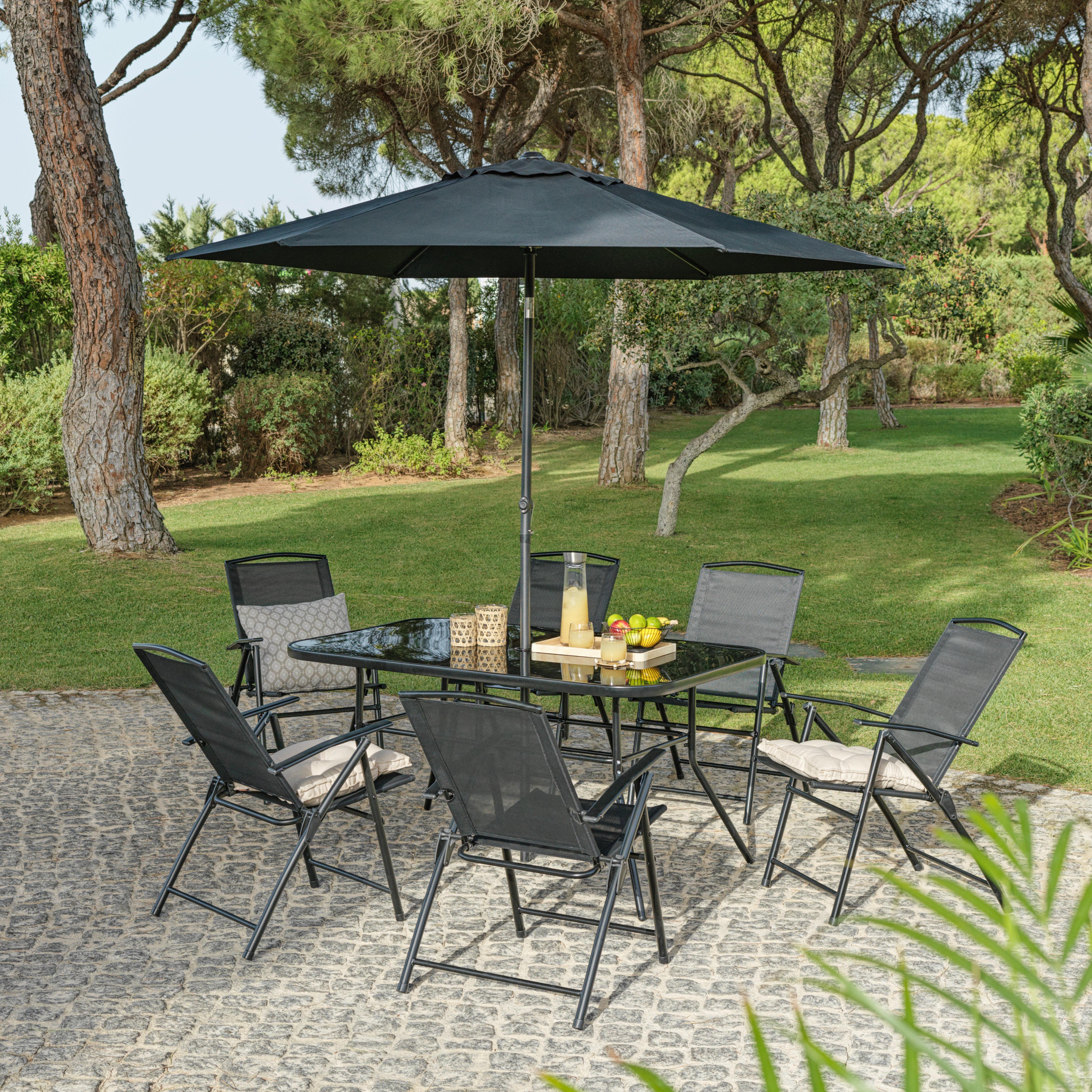 Vrtna Garnitura Laura, 7-Delni Set, S Senčnikom - črna, Moderno, kovina/steklo (140/90/70cm)