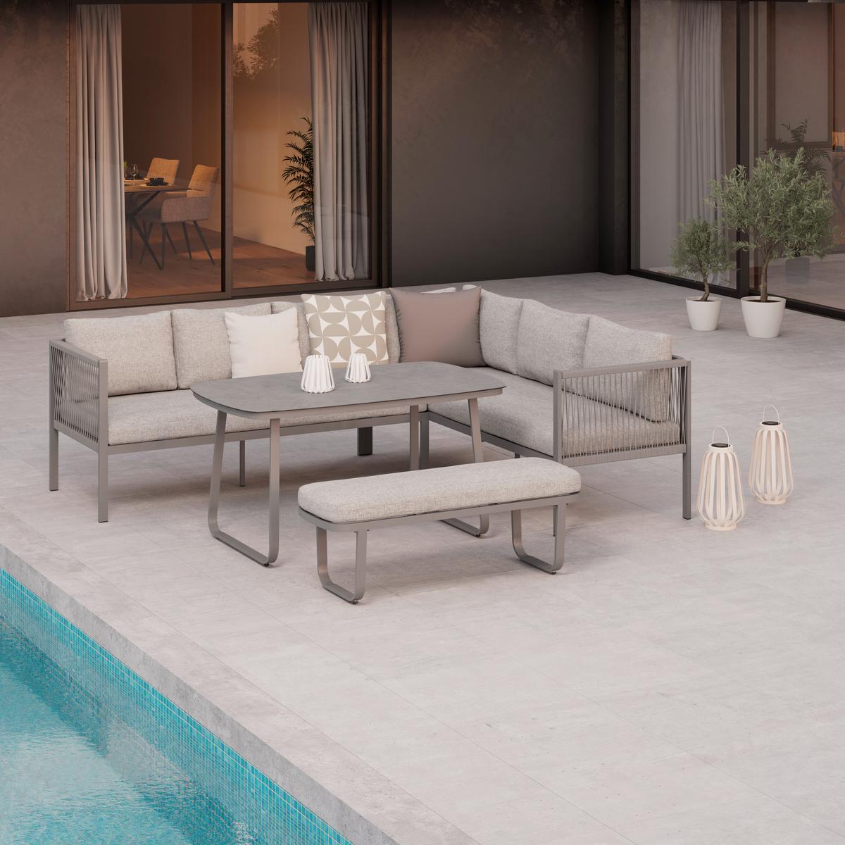 Gartenlounge Sophia - Beige/Creme, Modern, Glas/Textil (195/73/72cm)