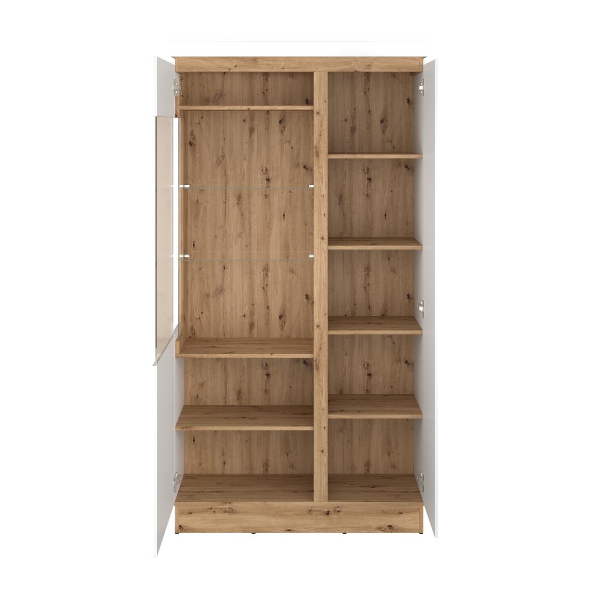 Vitrină CALABRIA - alb/culoare lemn stejar, Trend, sticlă/material pe bază de lemn (103,6/200,5/40cm) - Modern Living