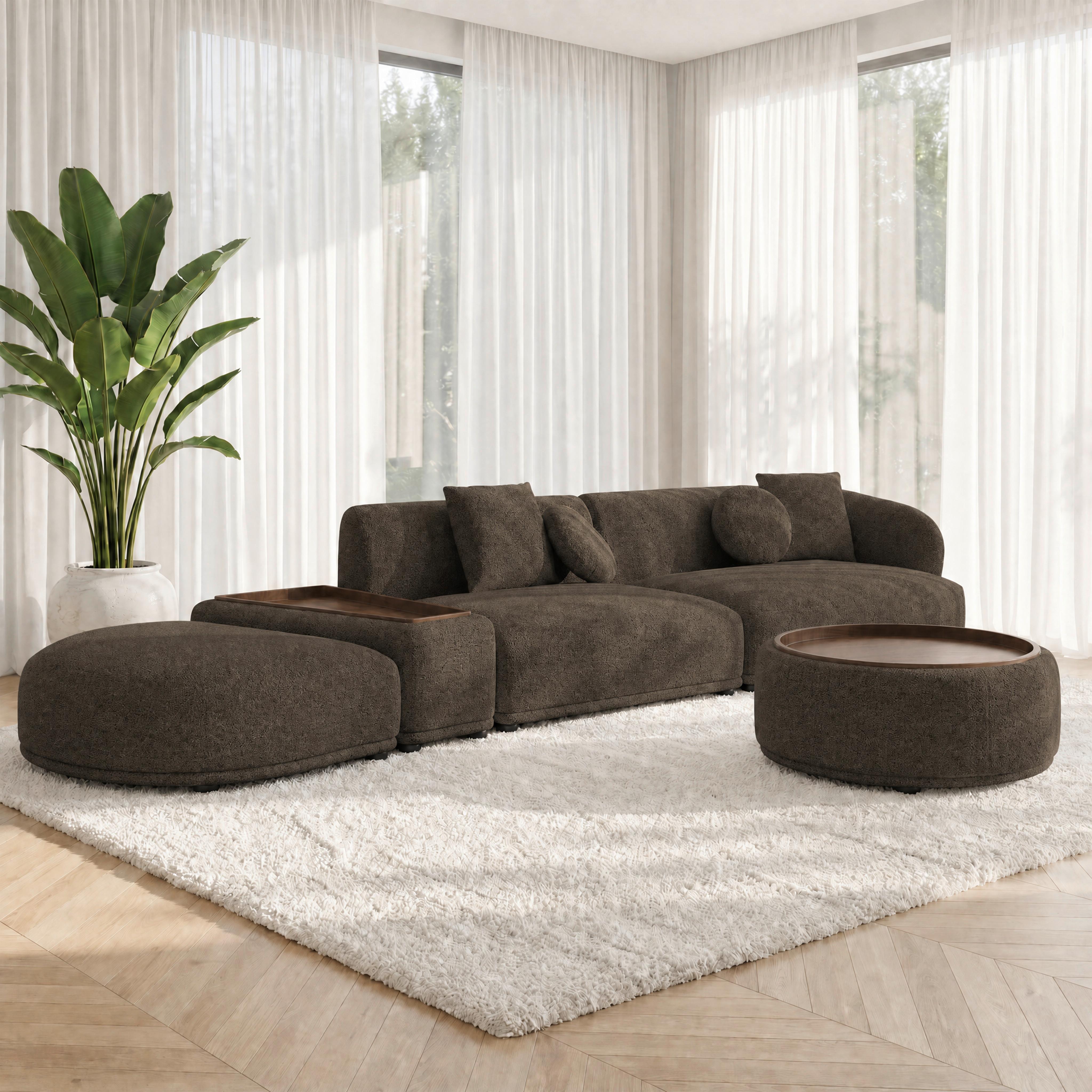 Wohnlandschaft Kira Chenille Braun - Schwarz/Braun, MODERN, Holz/Textil (408/108cm) - Bessagi Home