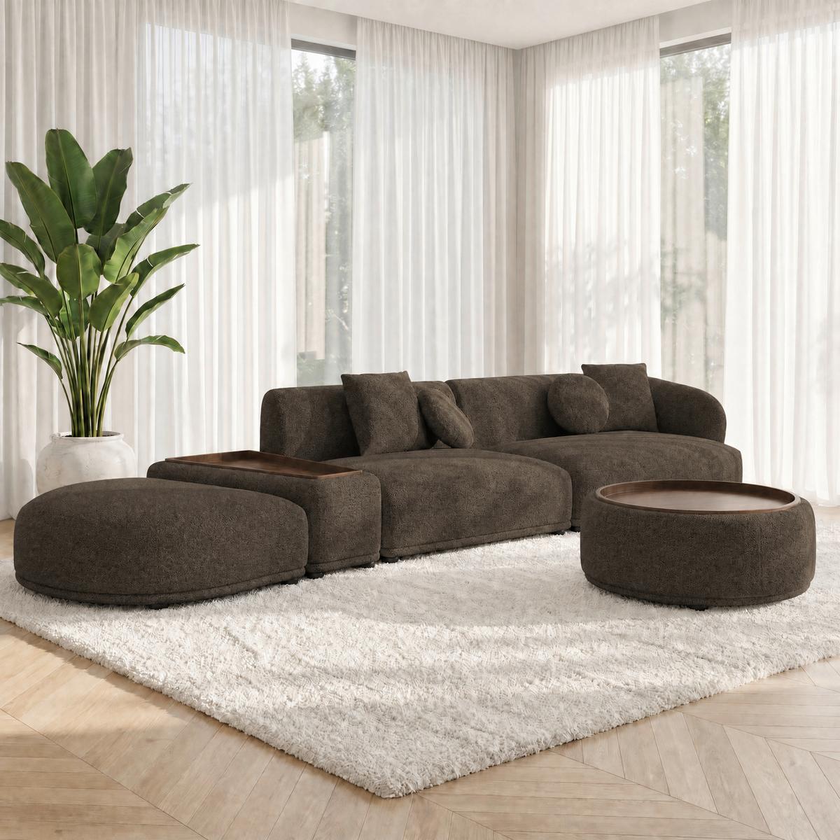 Wohnlandschaft Kira Chenille Braun - Schwarz/Braun, MODERN, Holz/Textil (408/108cm) - Bessagi Home