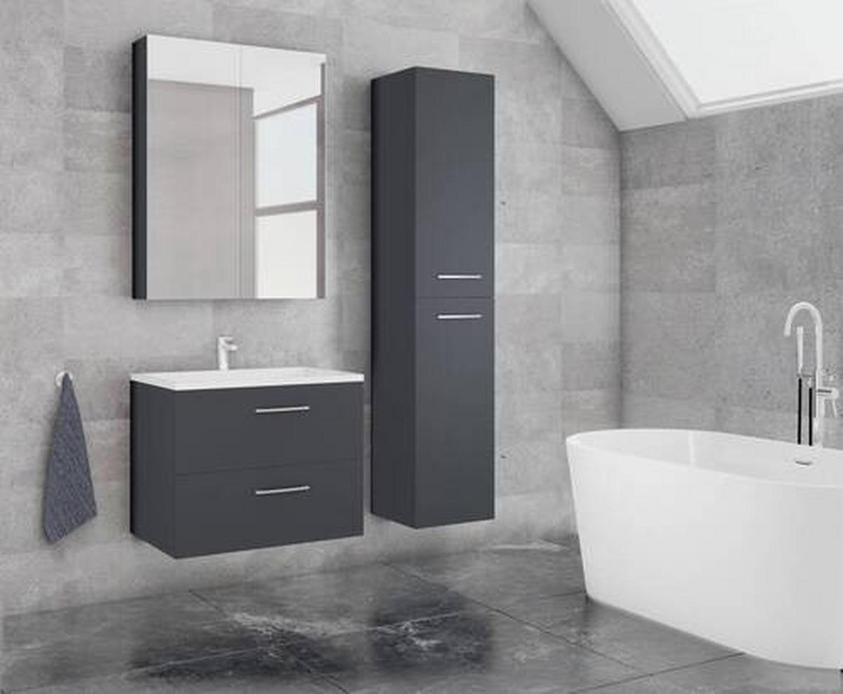 Mobilier de baie Nataly - antracit, Modern, material pe bază de lemn (60/118/44cm)