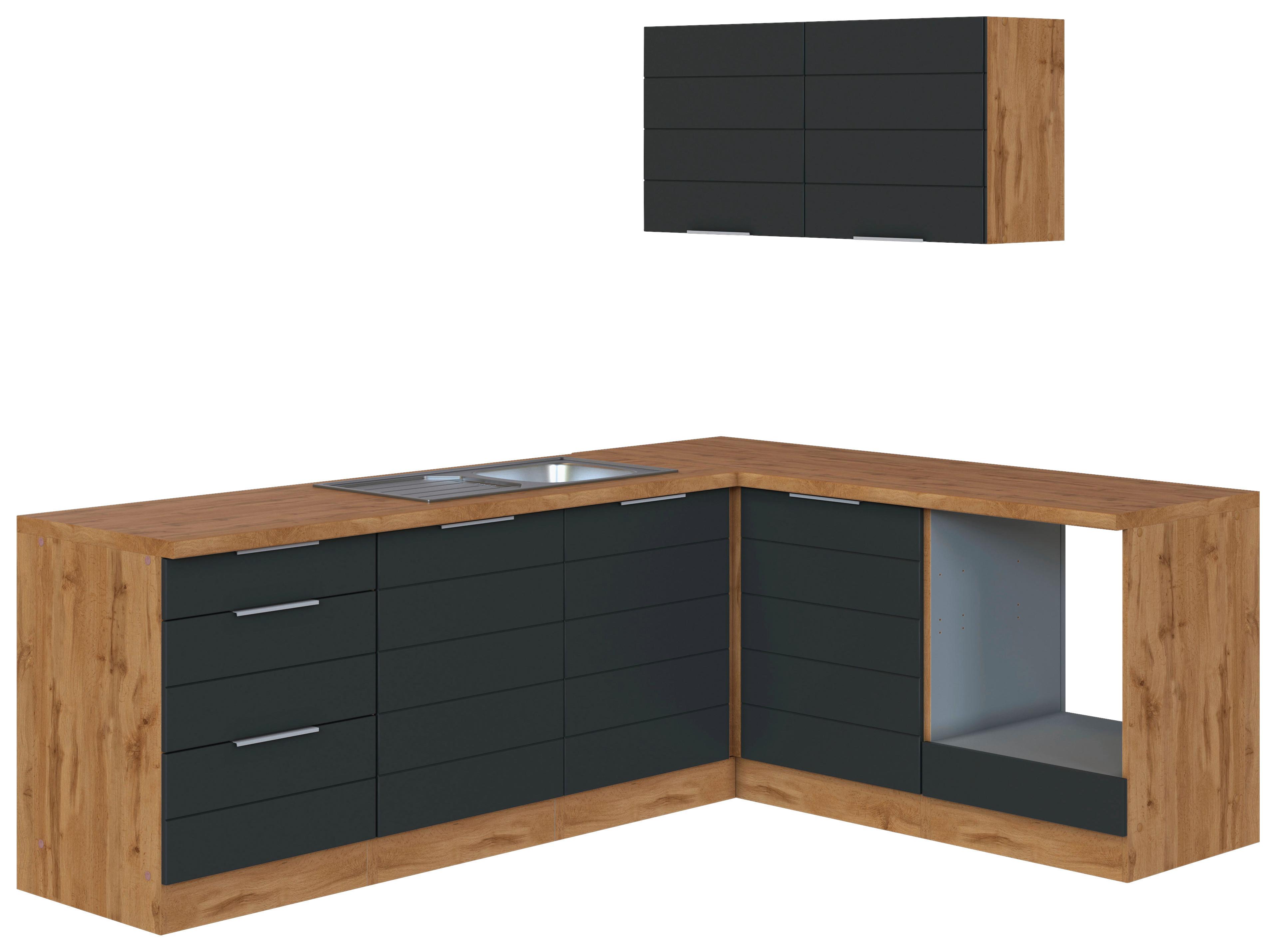 Eckküche Florenz ohne Geräte ca. 240x180 cm Grau/Eiche - Eiche Wotan/Grau, Design, Holzwerkstoff/Metall (240/180cm) - Held