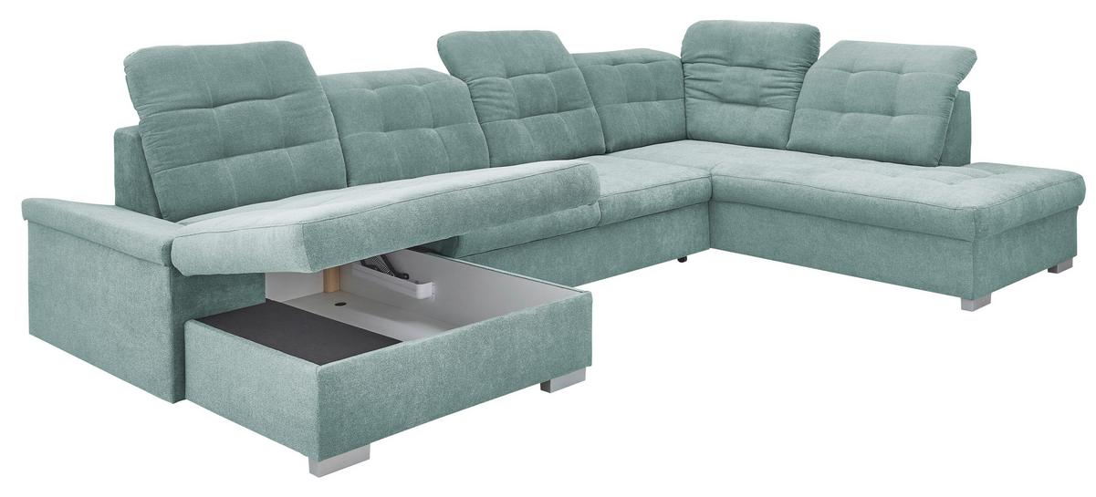 Wohnlandschaft Zira Mintgrün Nylon/Mikrofaser - Chromfarben/Mintgrün, Design, Kunststoff/Textil (169/330/212cm) - Livetastic