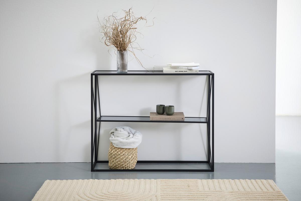 STÓŁ KONSOLA HARRY - czarny/szary, Trend, metal/szkło (100/30/80cm) - Xora