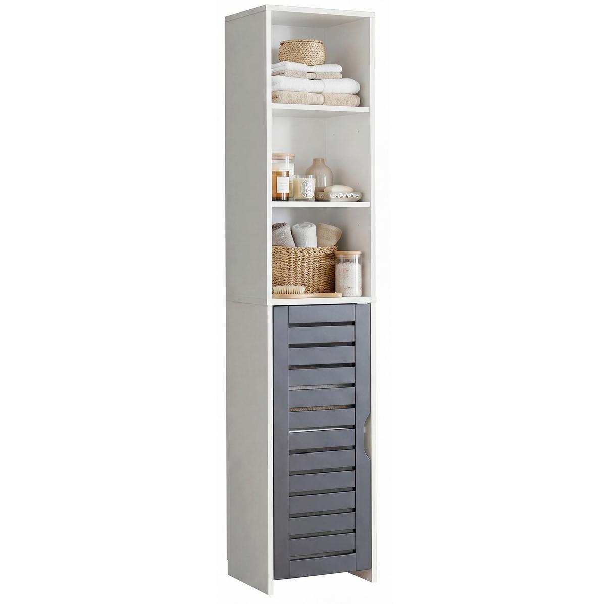 Hochschrank Flonali - Weiss/Anthrazit, Trend, Holzwerkstoff (34/164/28cm) - MID.YOU