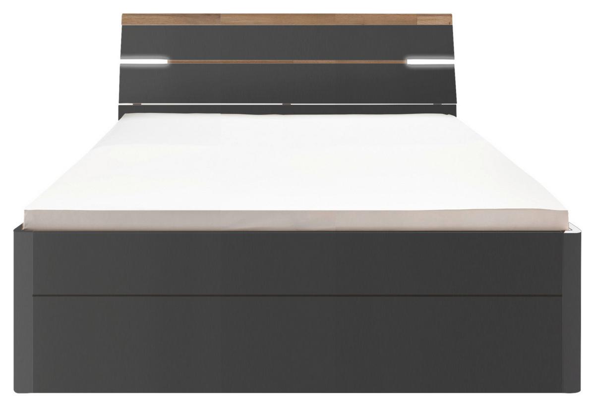 Postelja Mars, S Predali, 160x200 - črna/barve hrasta, Konvencionalno, umetna masa/leseni material (160/200cm) - MID.YOU