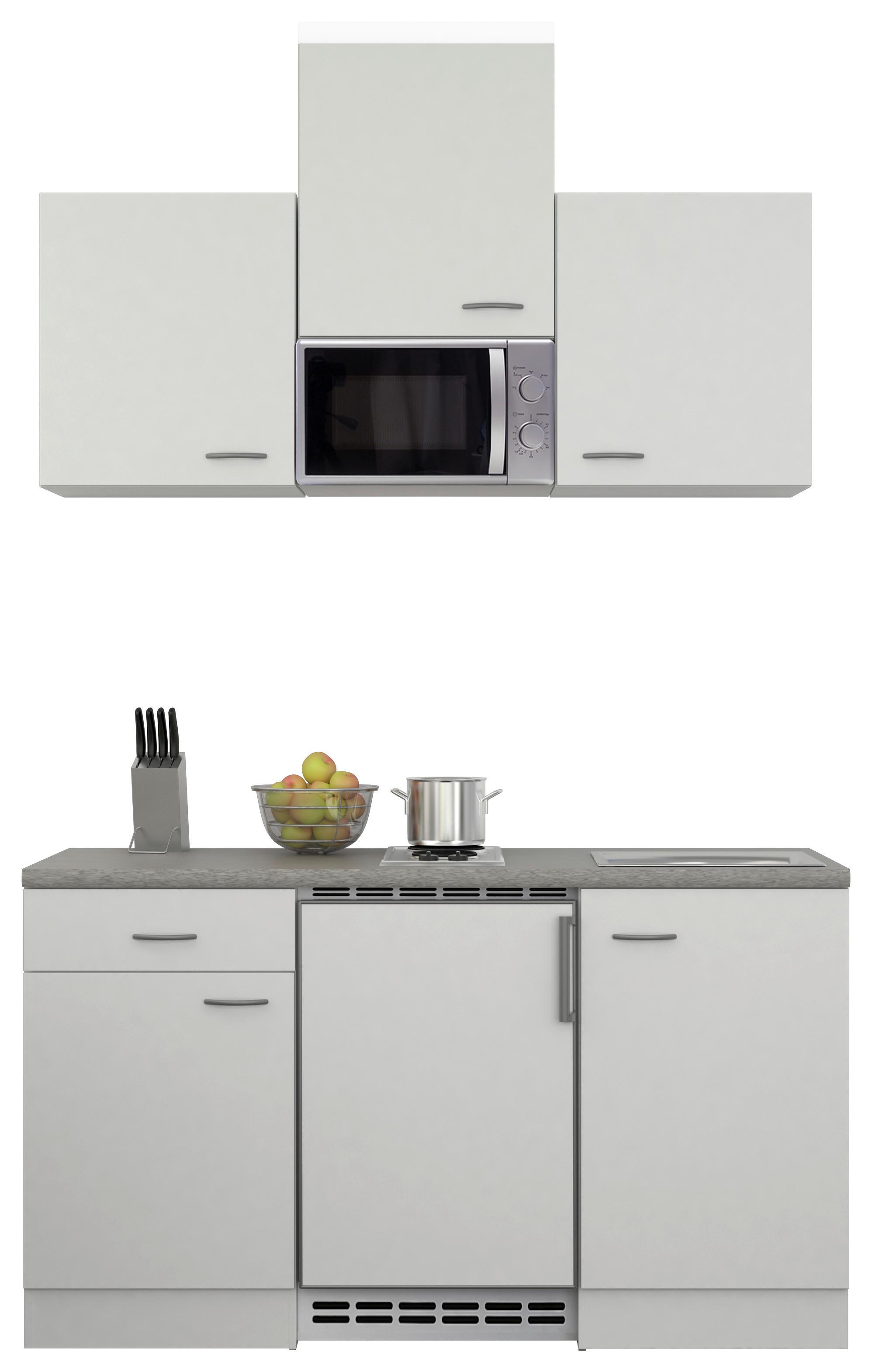 Miniküche Wito m. Geräten B: ca. 150cm Weiß - Edelstahlfarben/Hellgrau, MODERN, Holzwerkstoff/Kunststoff (150cm) - FlexWell